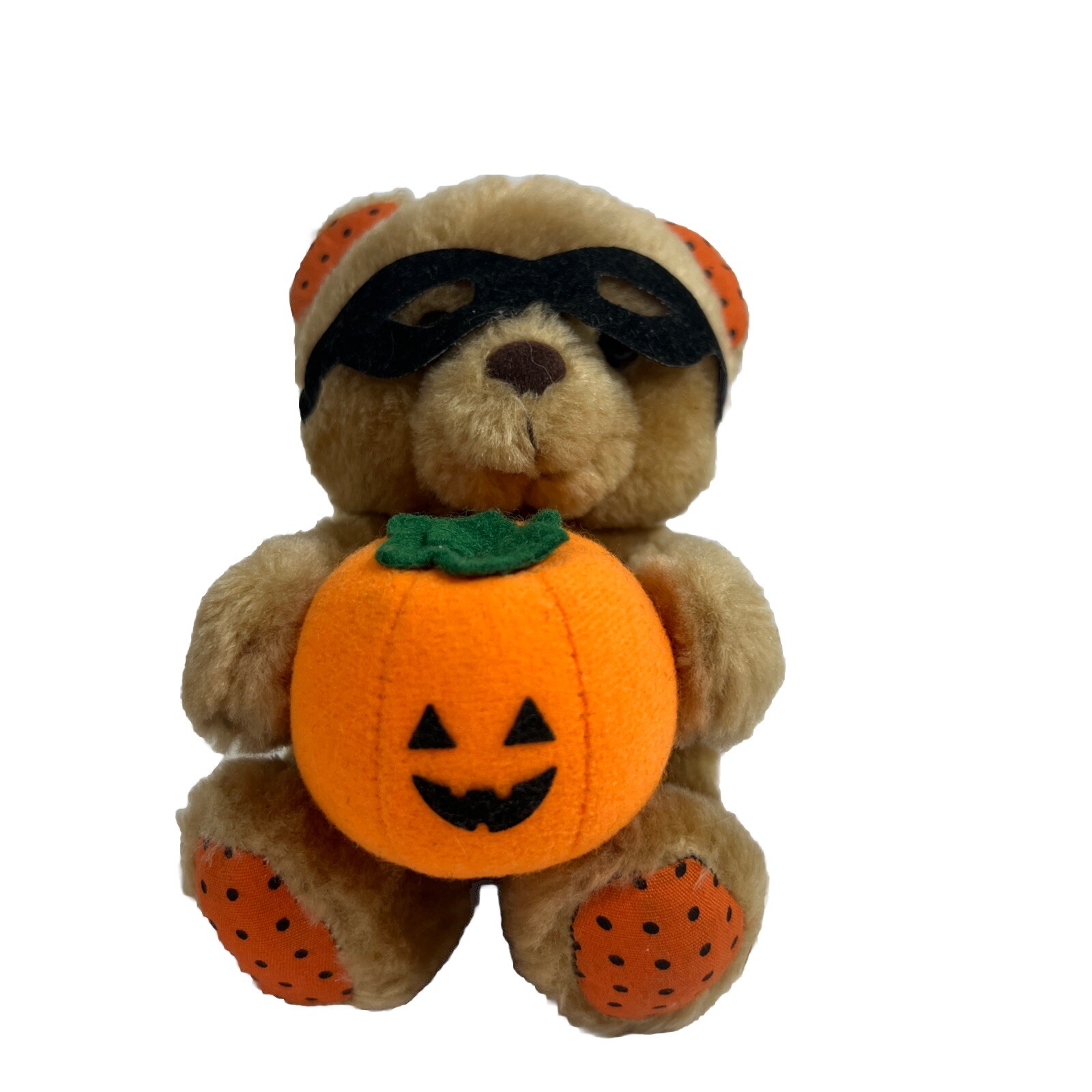 Vintage Russ Berrie Luv Pets Halloween PUMPKIN Masked 5” Teddy Bear
