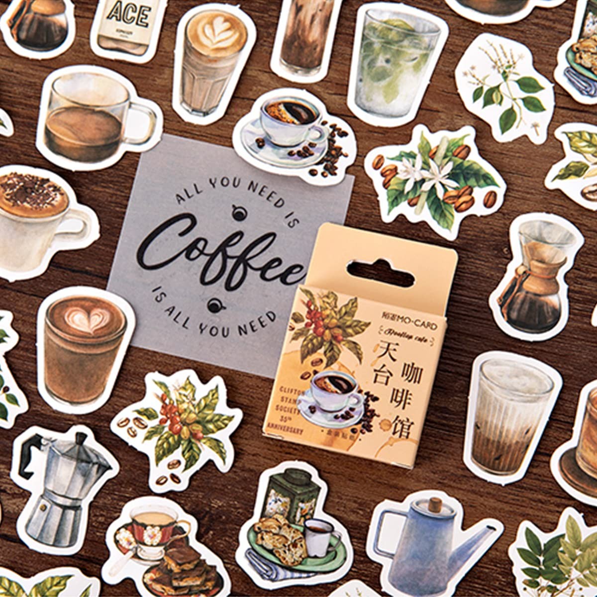 Vintage Coffee Stickers for Scrapbooking, Junk Brown 