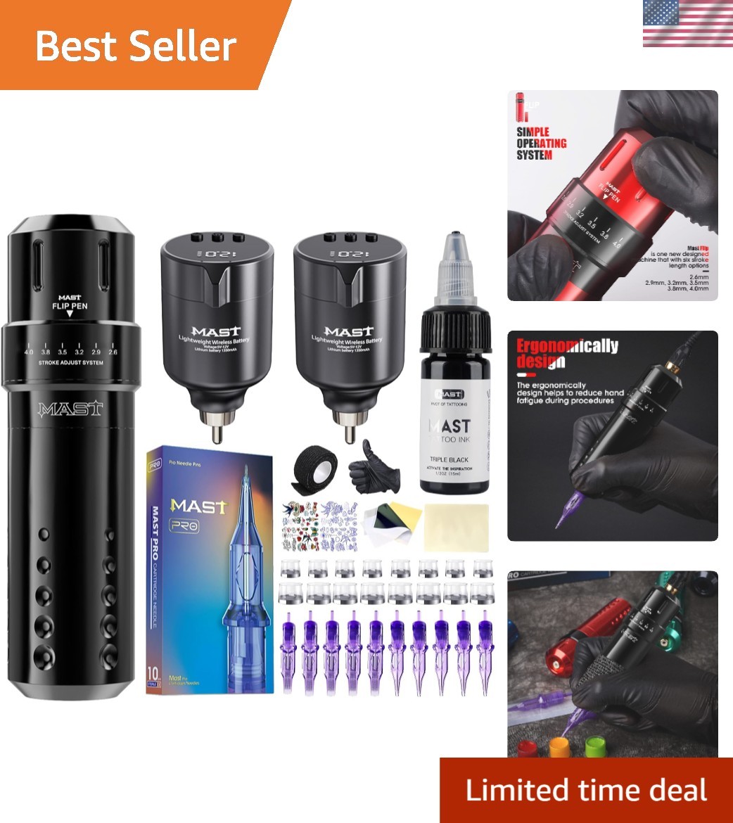 Flip Corded & Cordless Tattoo Gun Kit Rotary Tattoo Machine with 6 Strokes 2....