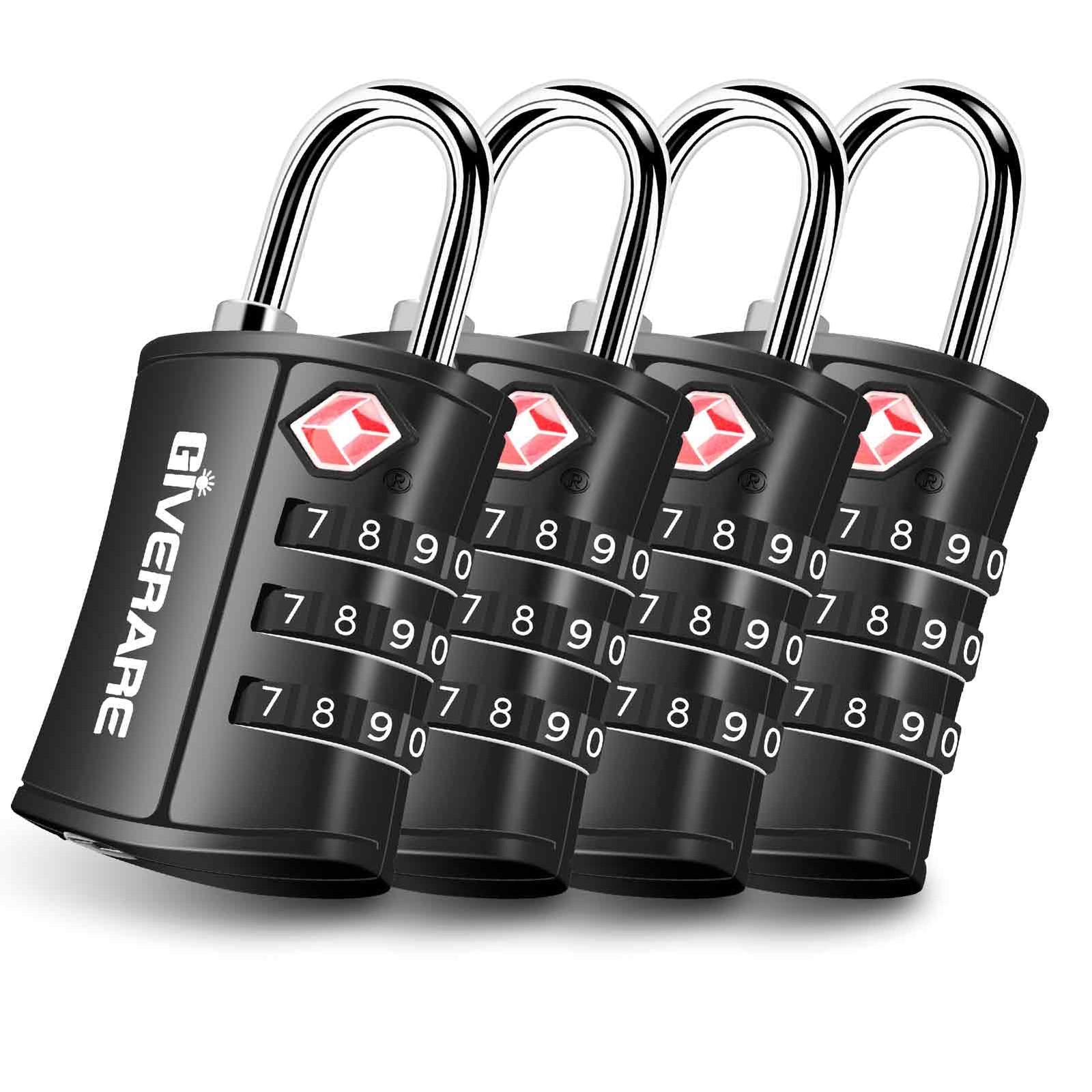 4 Pack TSA Approved Travel Luggage Locks, Combination Lock Keyless, 3-Digit P...