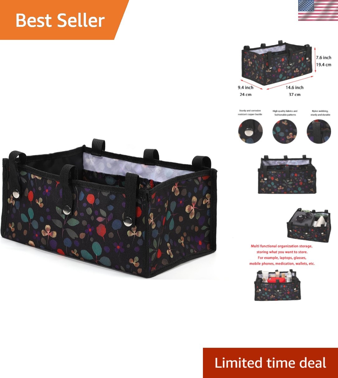 Walker Bag Under Seat for Four Wheel Rollator, Rollator Bag Tote Organizer Po...