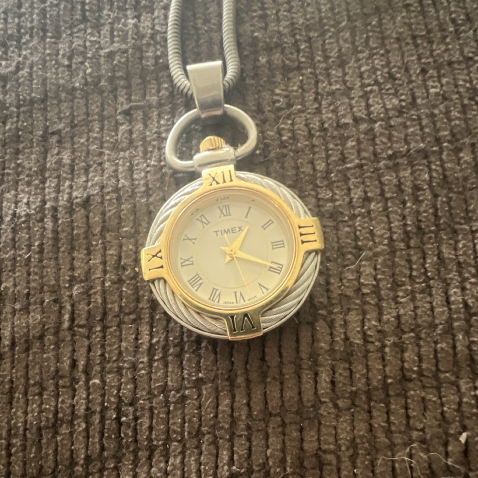 Timex Women's Silver Gold necklace Watch Chain Roman Numerals Analog Display