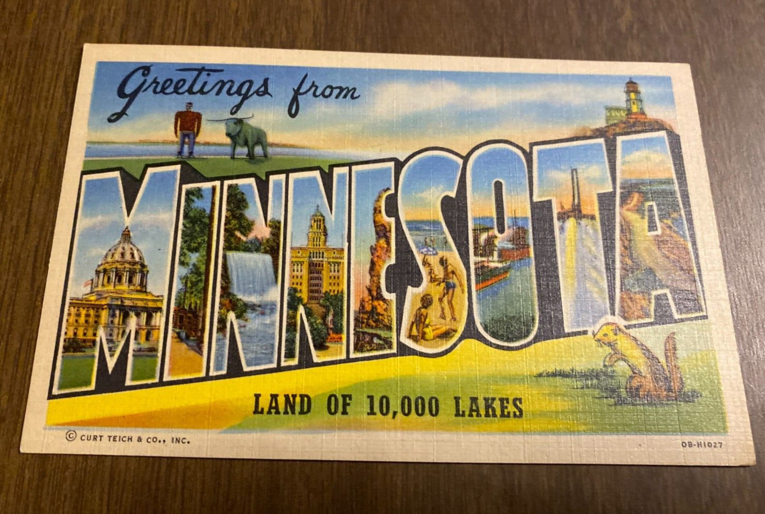 Greetings from Minnesota, Land of 10,000 Lakes Vintage Linen Postcard unused