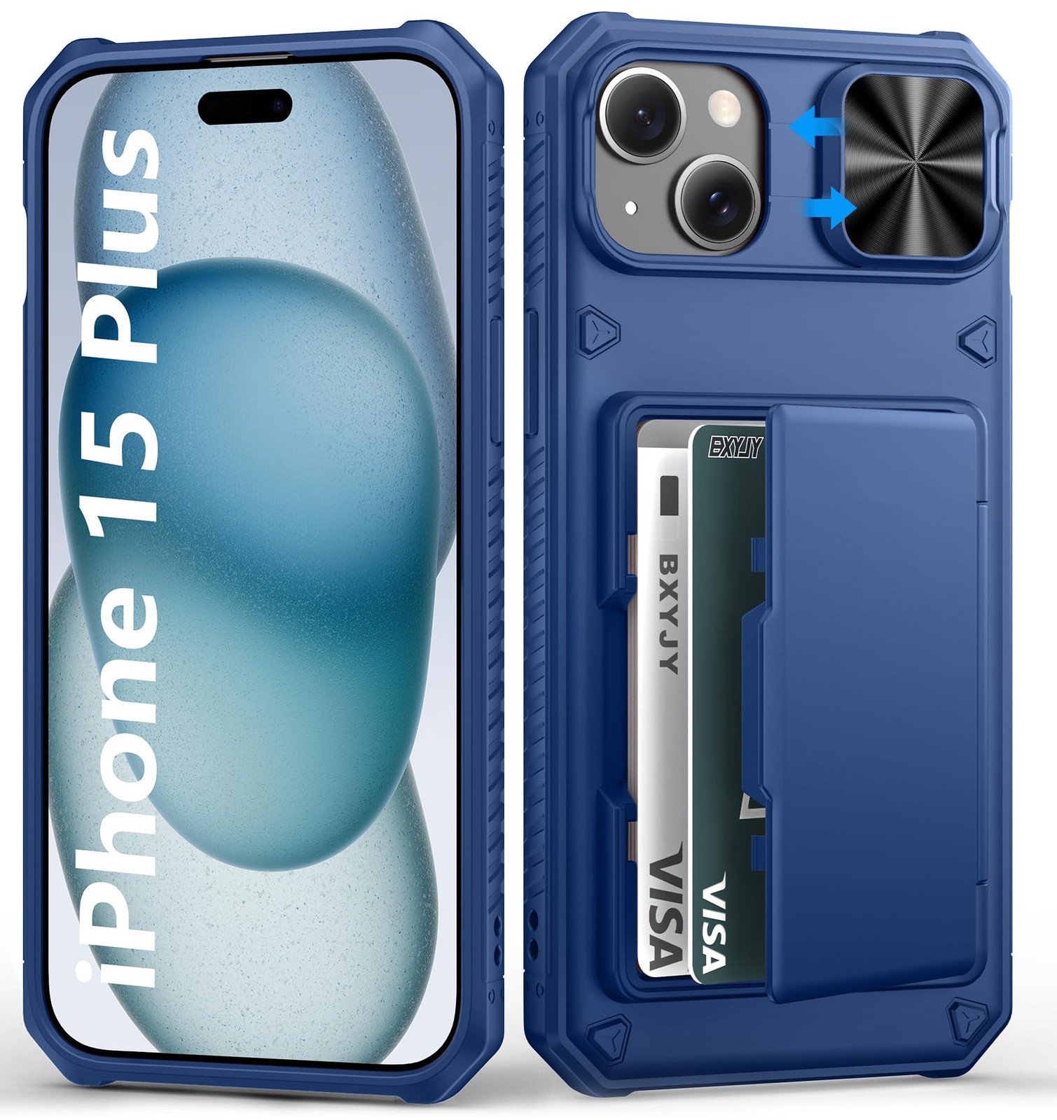 Wallet Case for iPhone 15Plus Plus 14 with Card Holder RFID Block Blue 4-5 BXYJY