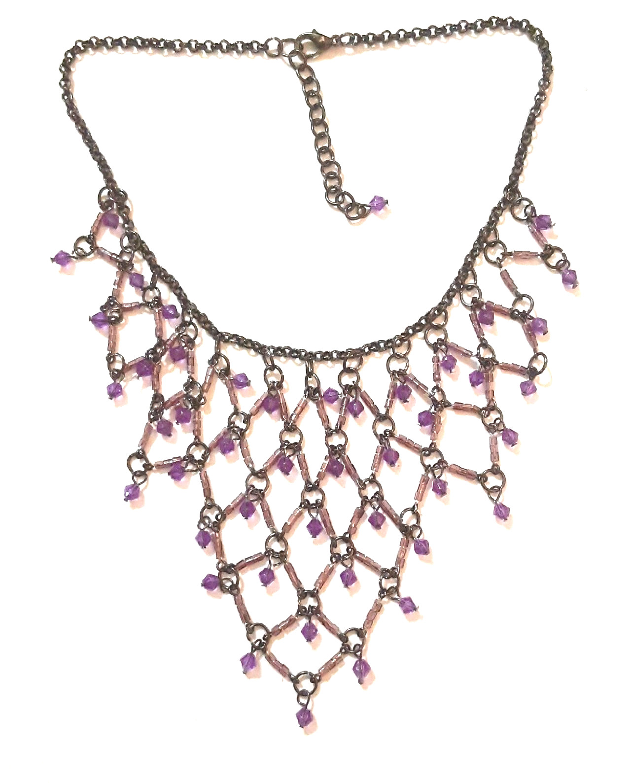 Vintage Purple Crystal Bib Necklace 14 To 16 Inch