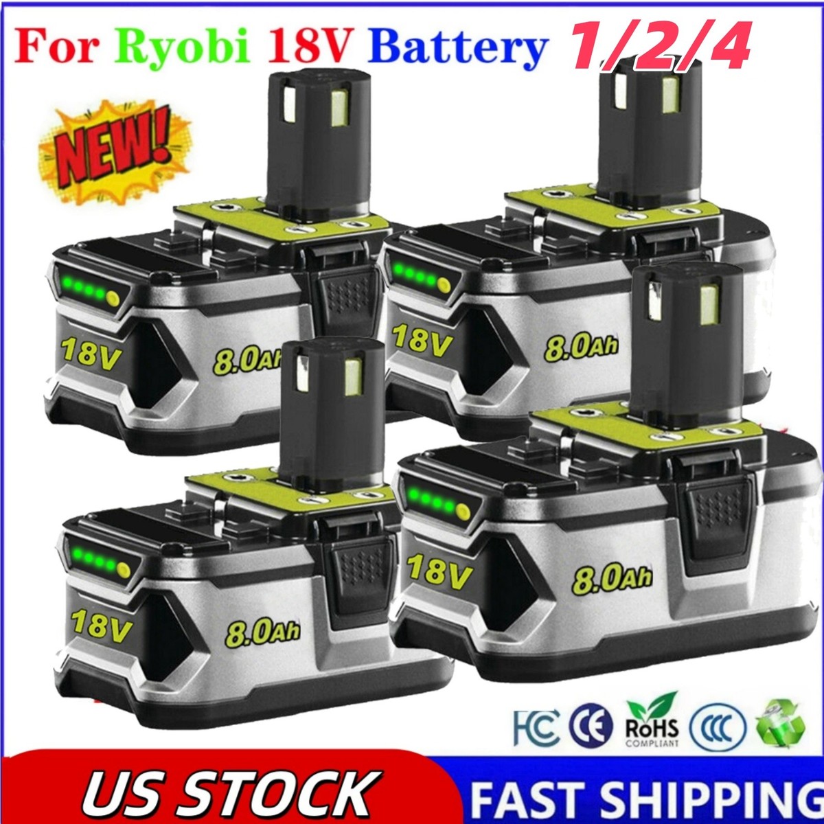 PACK 8.0Ah 18V Lithium-Ion For RYOBI P106 P100 One Plus High Capacity Battery