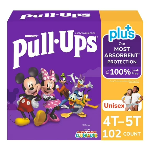 Huggies Pull-Ups Plus Training Pants Unisex Size 4T-5T (38-50 lbs) 102 Count