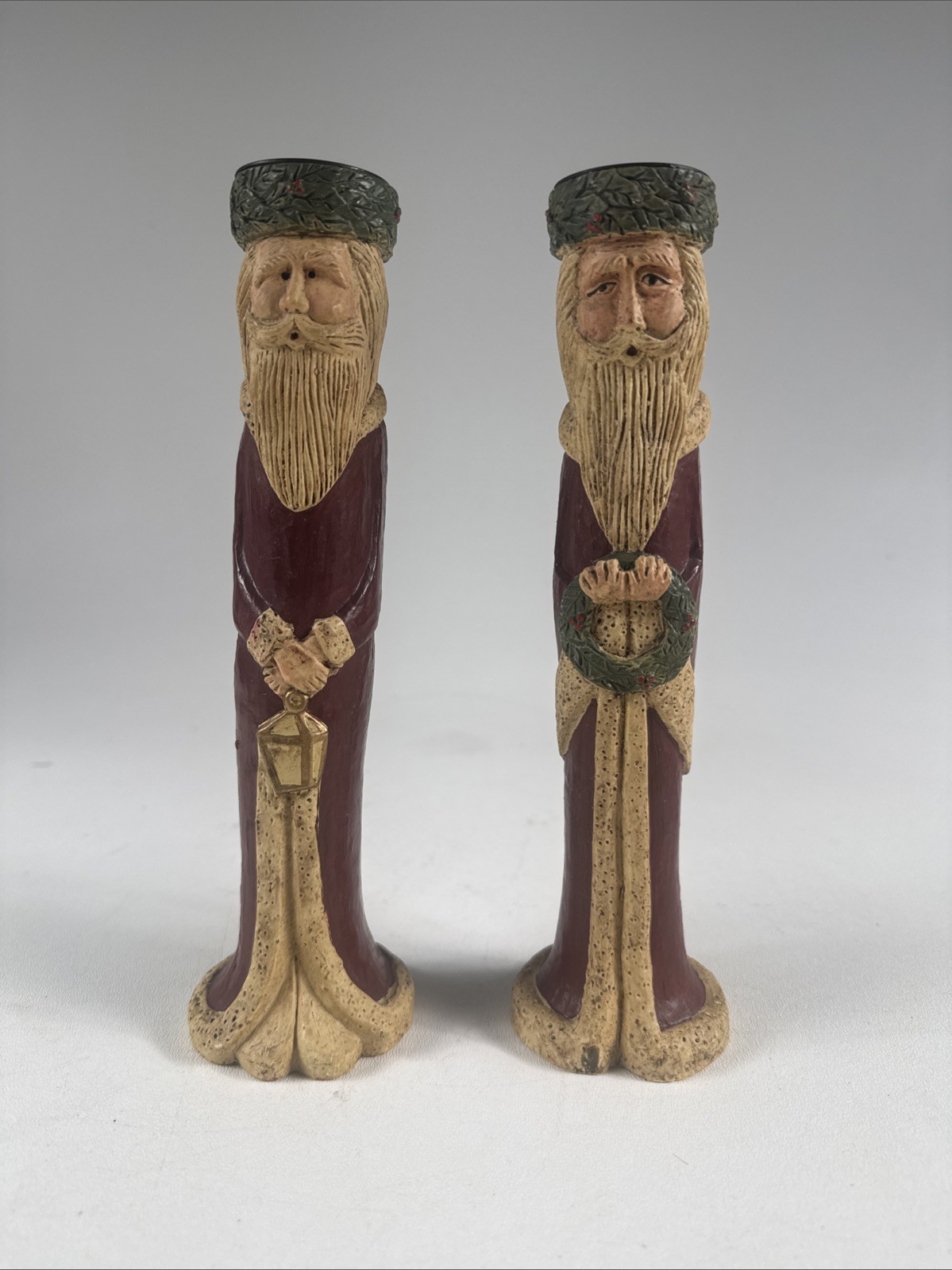 Set 2 Windsor Collection Pencil Santa Figurines Wreath Lantern Christmas Decor