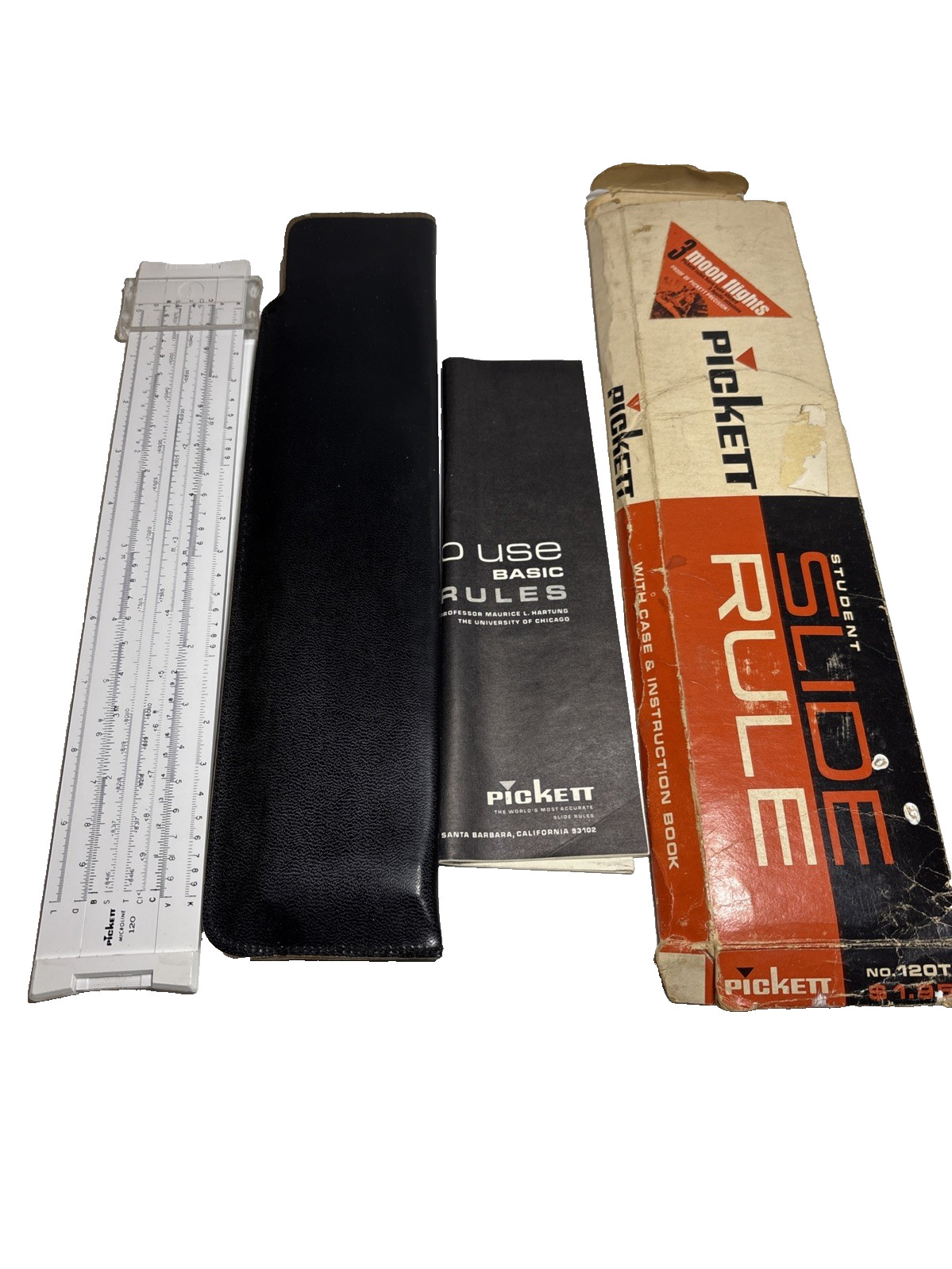 Vintage Pickett Microline 120 Plastic Slide Rule w/  Case & Box