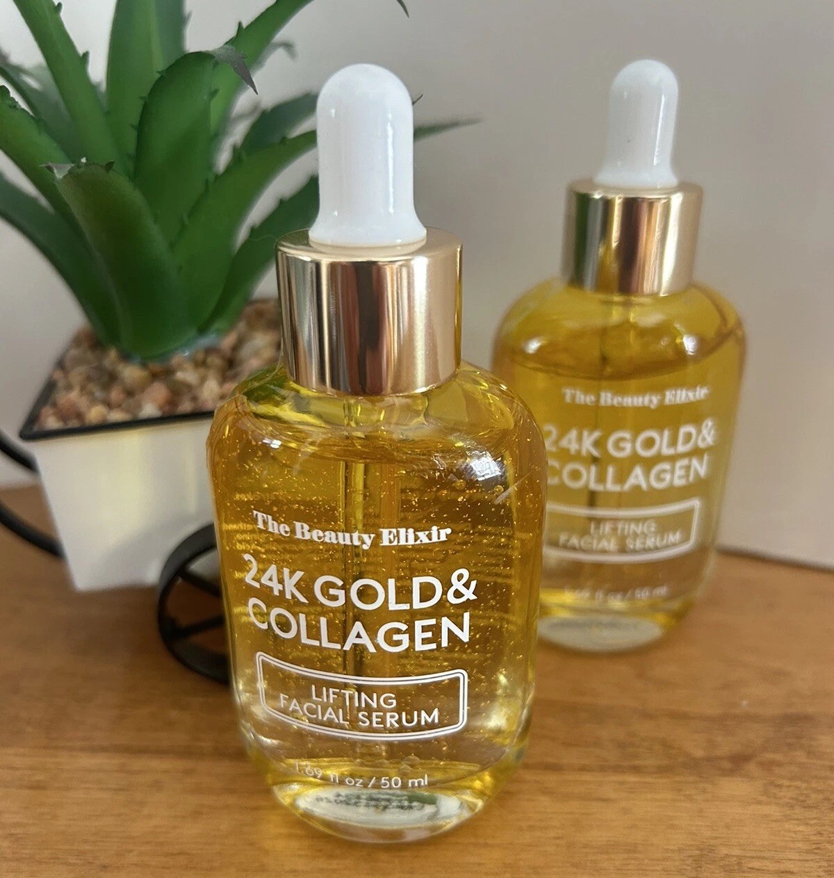 The Beauty Elixir 24K Gold & Collagen Lifting Facial Serum (2) 1.69 fl oz ea NEW