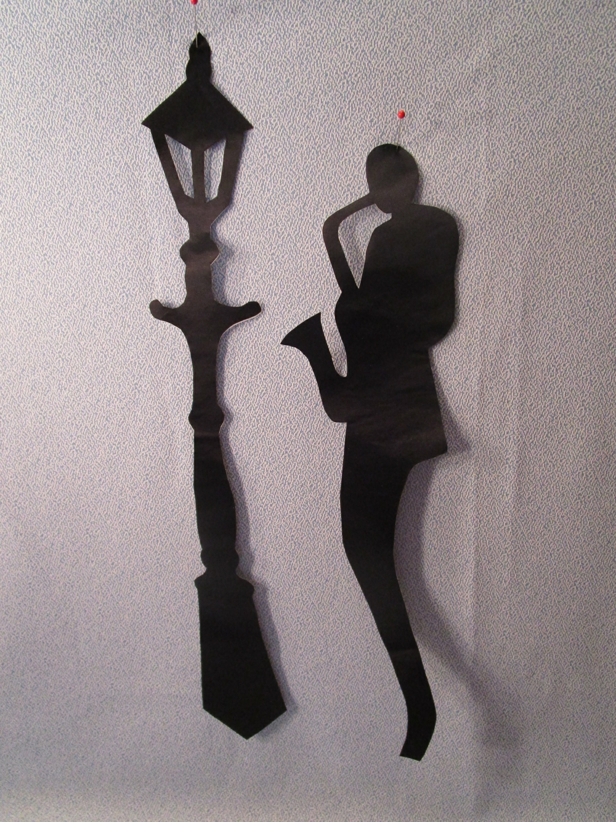 NEW ORLEANS APPLIQUES (2 fabric iron-on 16 & 19”) JAZZ PLAYER & STREET LIGHT #1