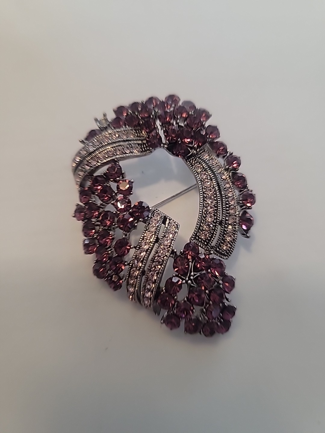 Vintage Purple and Clear Rhinestone Brooch Pin