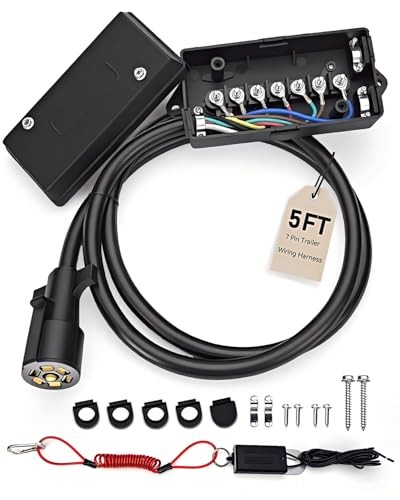 7-Way Trailer Cord with Waterproof 7-Gang Junction Box 5FT Trailer Cord And Box