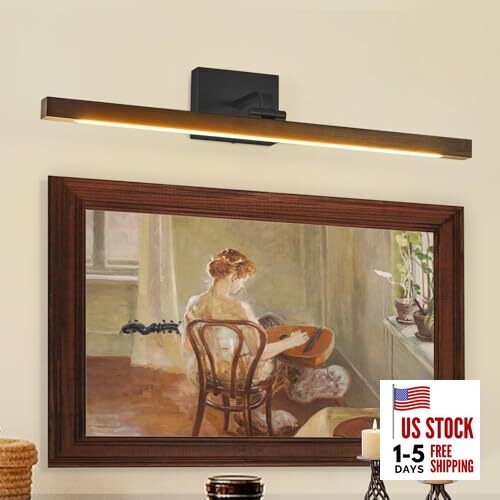 Picture Light 27.5" Wood Picture Lights for Wall Hardwired Fixed arm: Black