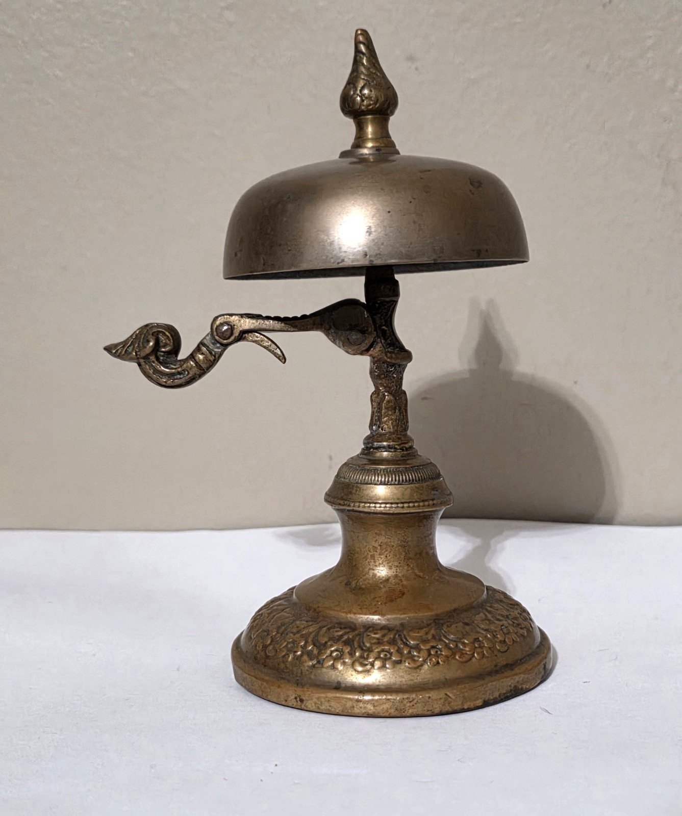 Antique Brass Counter Reception Service Bell Brass Operates by Curved Side Lever