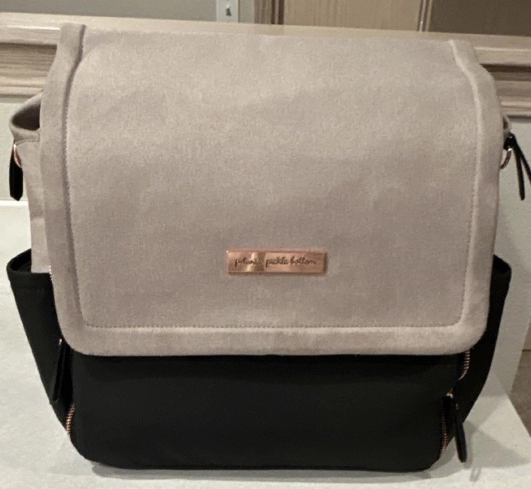 Petunia Pickle Bottom Beige Black Geometric Diaper Backpack Messenger Look