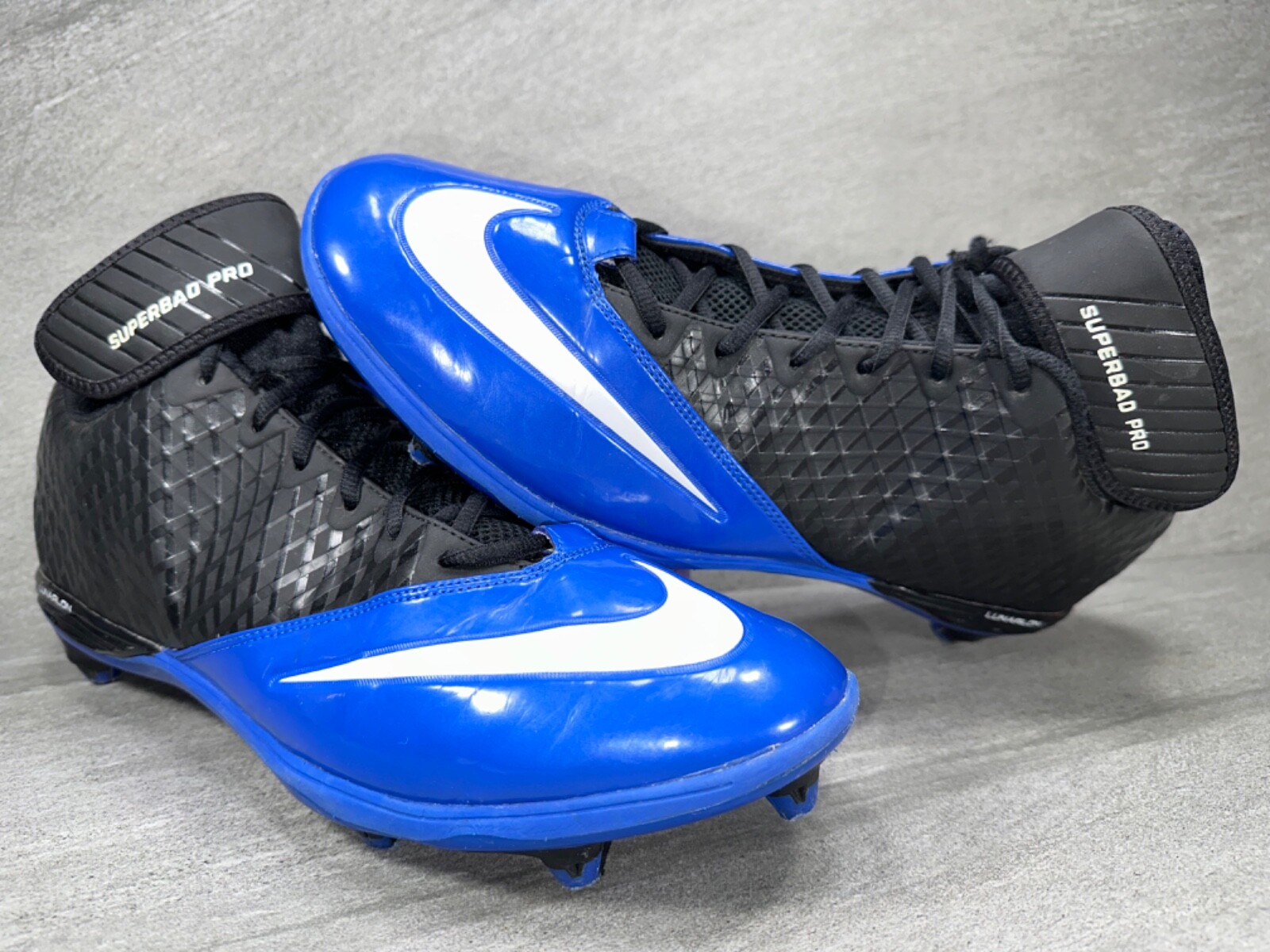 EUC NIKE Lunar ‘Superbad Pro’ Blue Black Cleats Shoes 511328-014