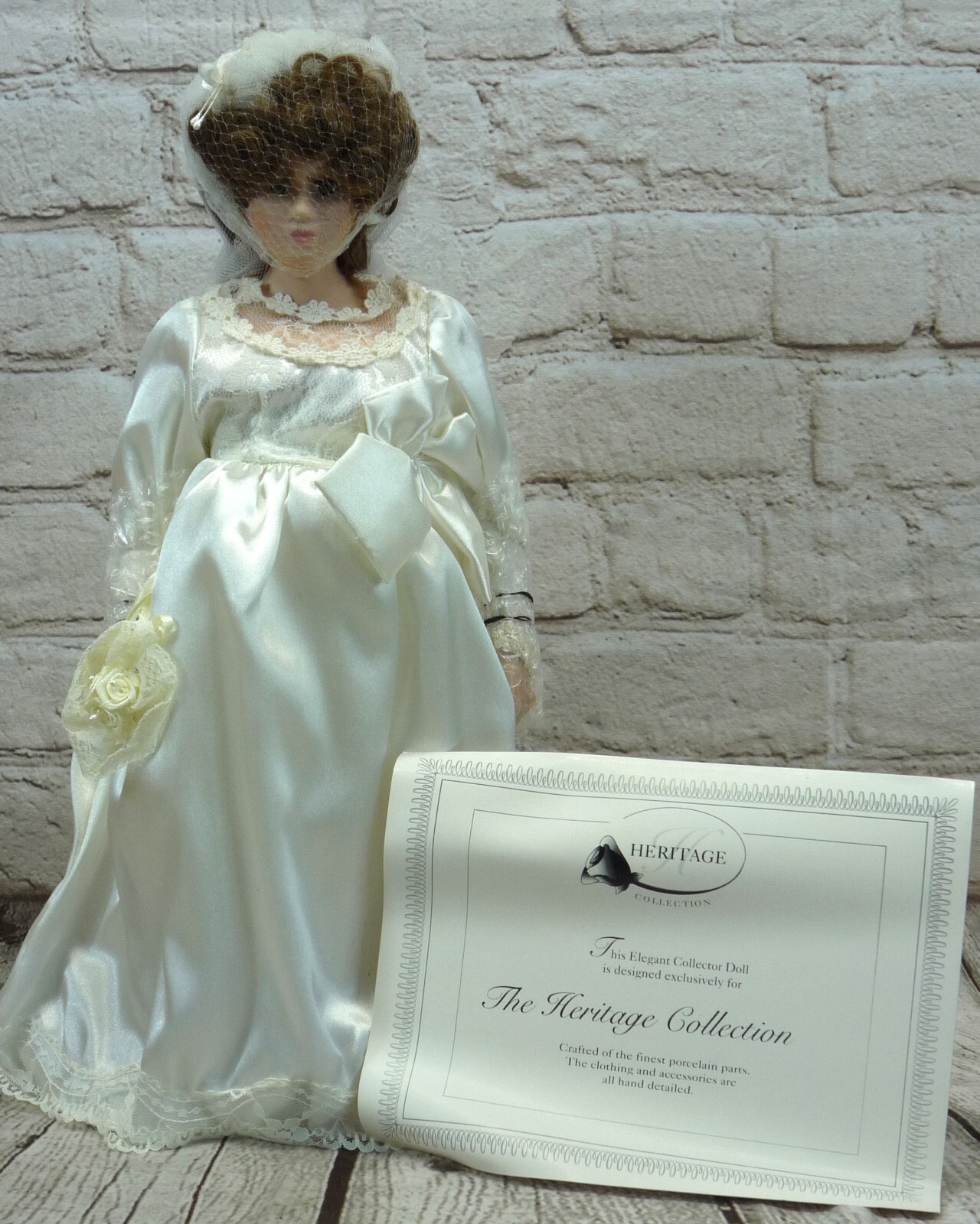 The Heritage Collection Porcelain Wedding Doll Veronica 14" Tall With Stand