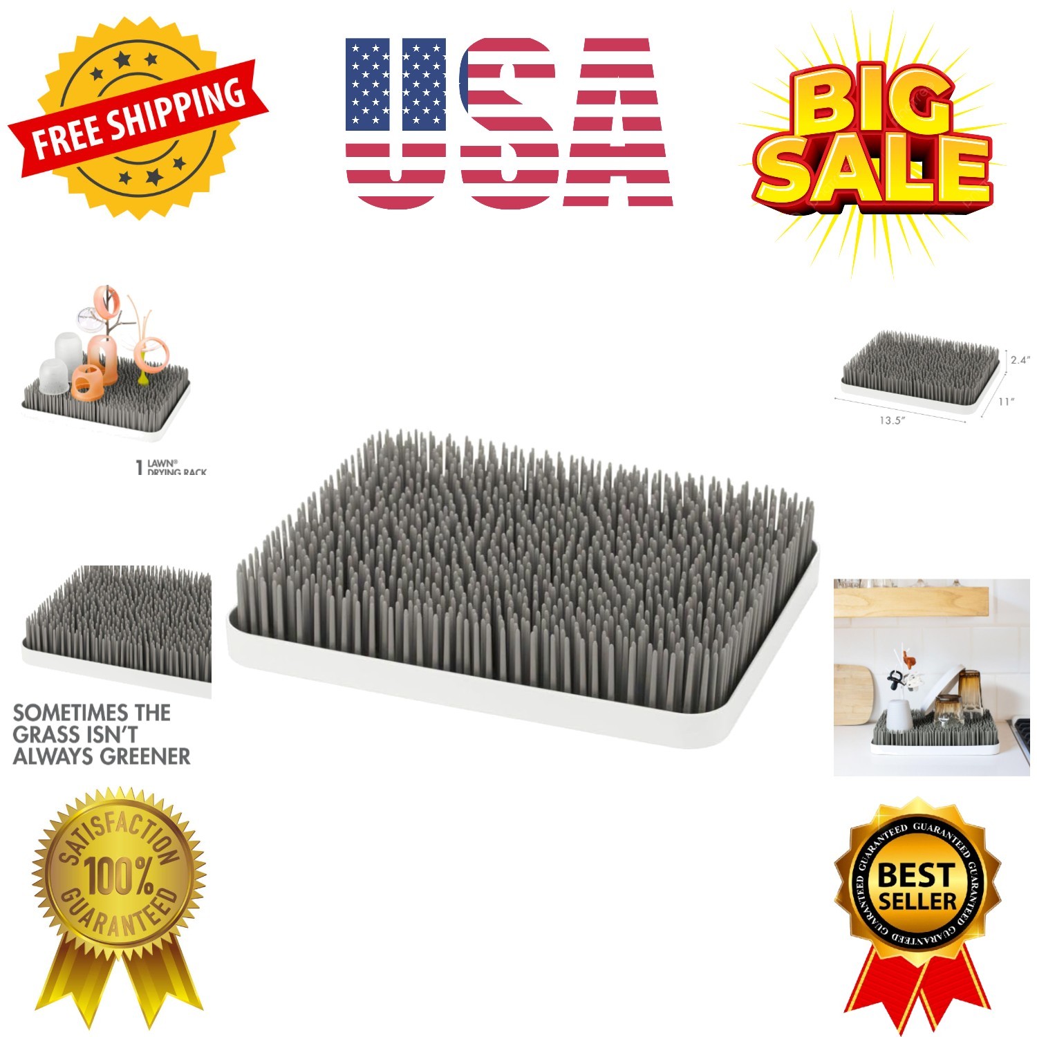 Lawn Countertop Baby Bottle Drying Rack with Antimicrobial Tray - Baby Bottle...