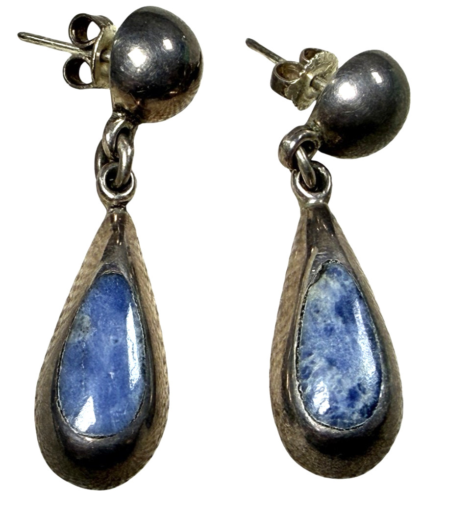 Vintage Taxco Mexico sterling silver sodalite dangle stud earrings