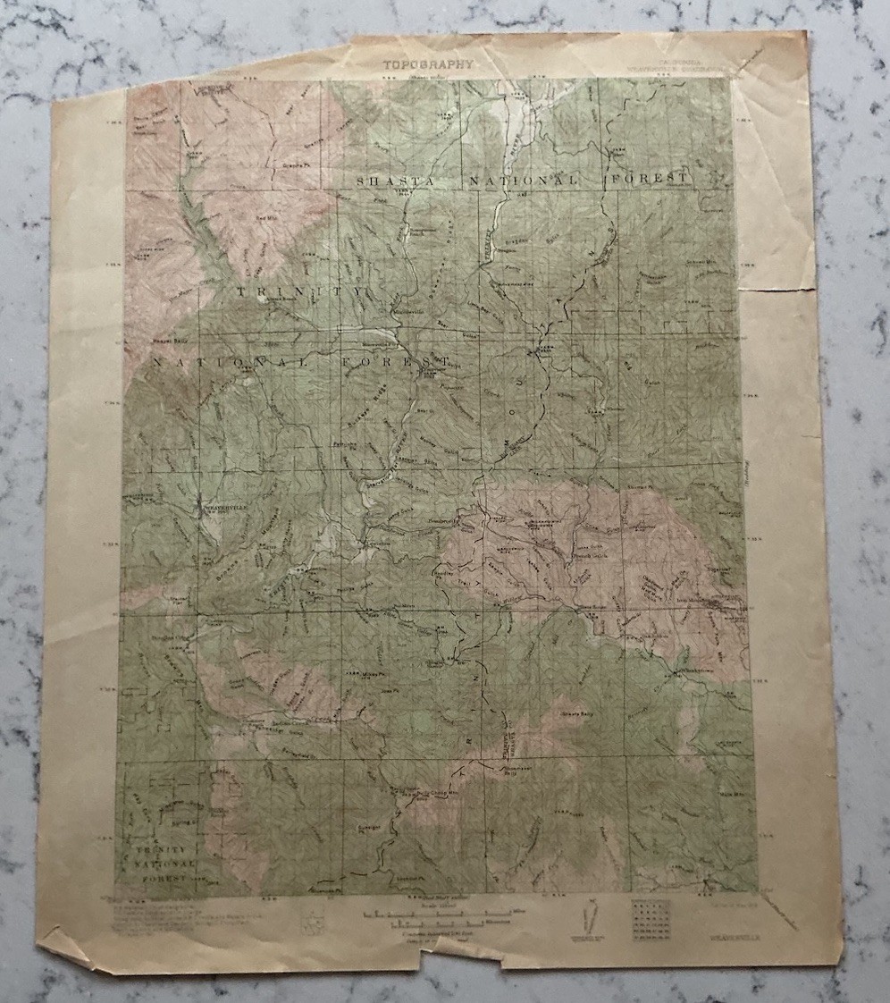 ANTIQUE WEAVERVILLE CALIFORNIA GEOLOGICAL SURVEY TOPOGRAPHICAL MAP 1913 USGS