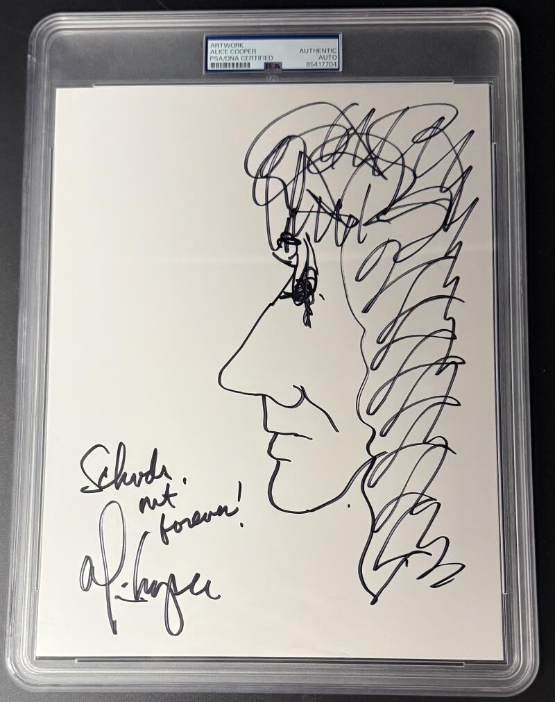 Alice Cooper Signed Autograph PSA/DNA Encapsulated Rare Original Art Sketch C
