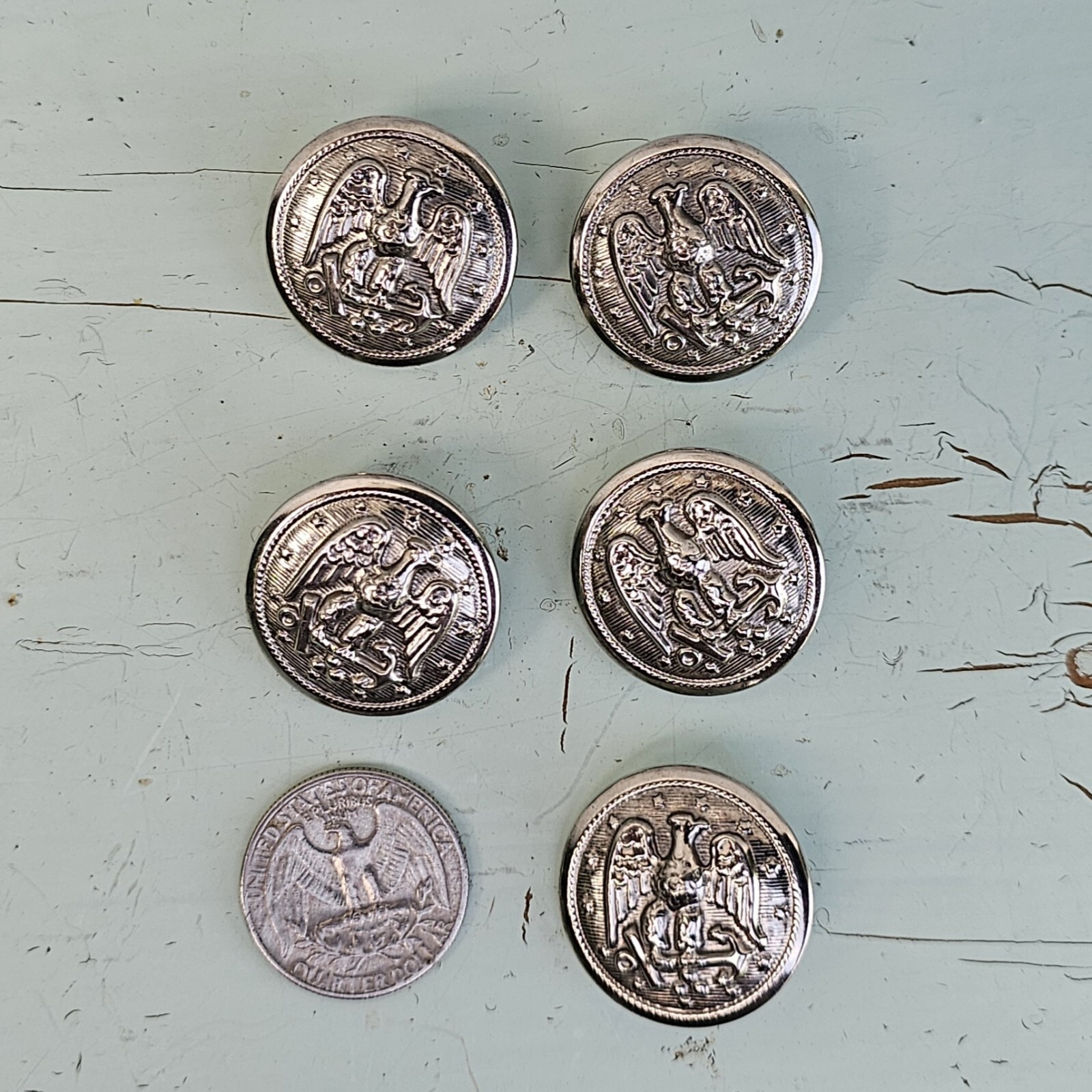 Vintage Set of 5 Wire Shank Eagle w Anchor 1" Round Flat Blazer Buttons 