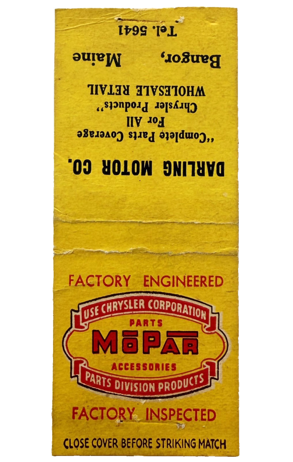 1940s Darling Motor Matchbook Cover Bangor Maine Vintage MOPAR Chrysler
