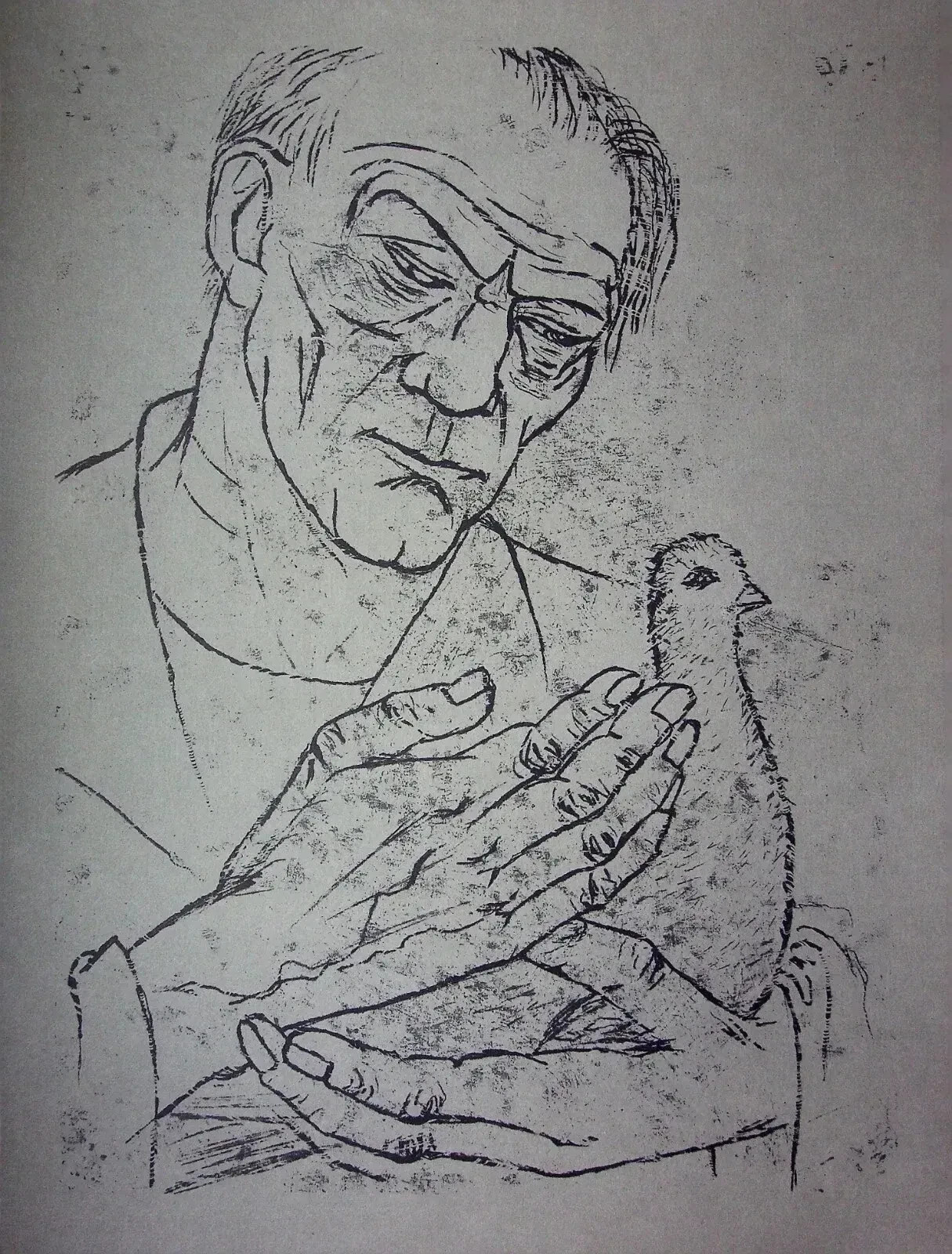 Fritz CREMER : Autoportrait à la colombe, QUADRICHROMIE de haute qualité, 1959