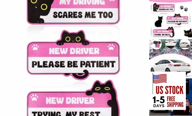 3Pcs New Driver Magnet for Car, Cute Student Driver Magnet Sticker Black Cat