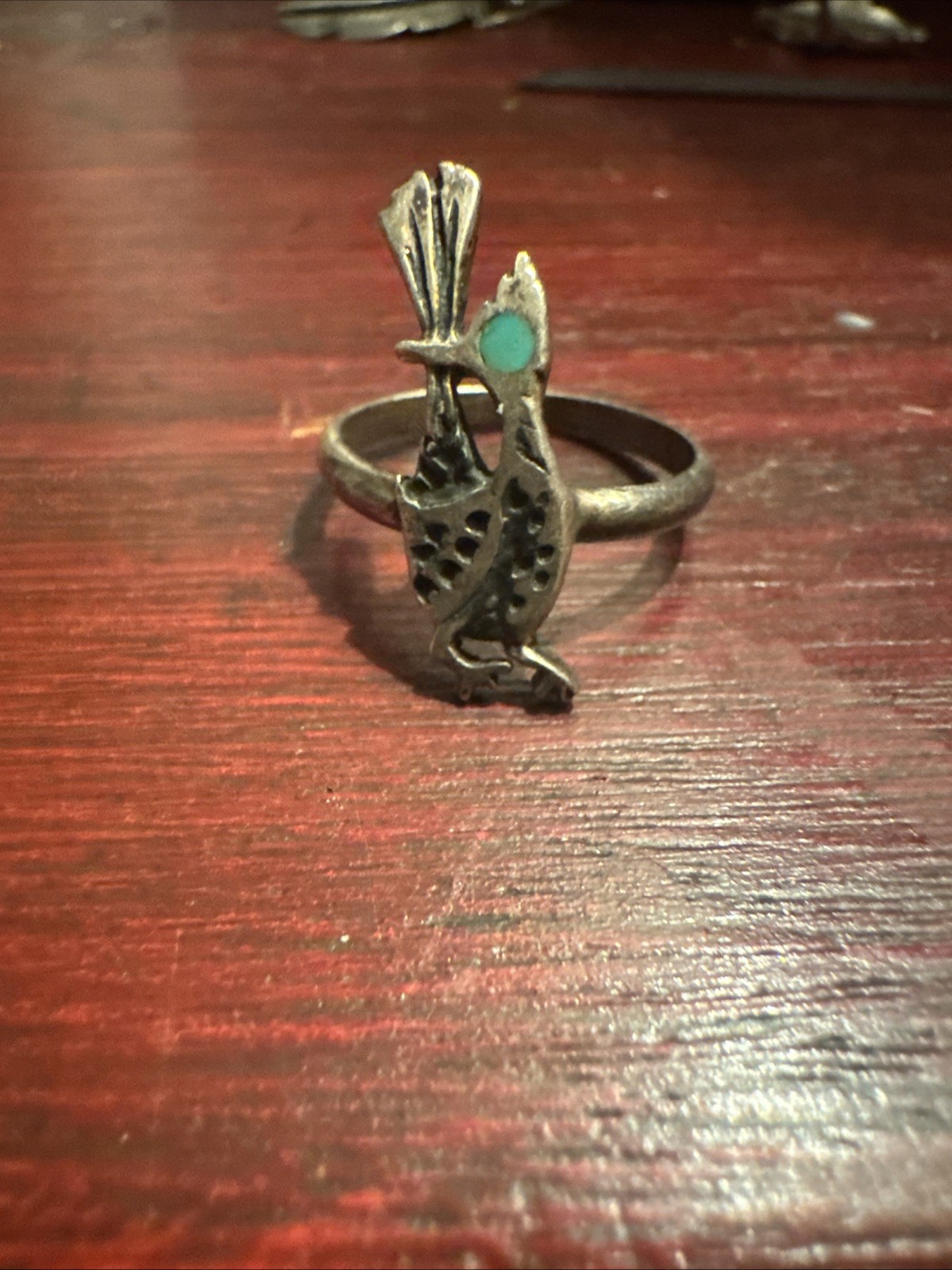 Native American Navajo Vintage sterling Ring Size 6 Set Up As A Peacock