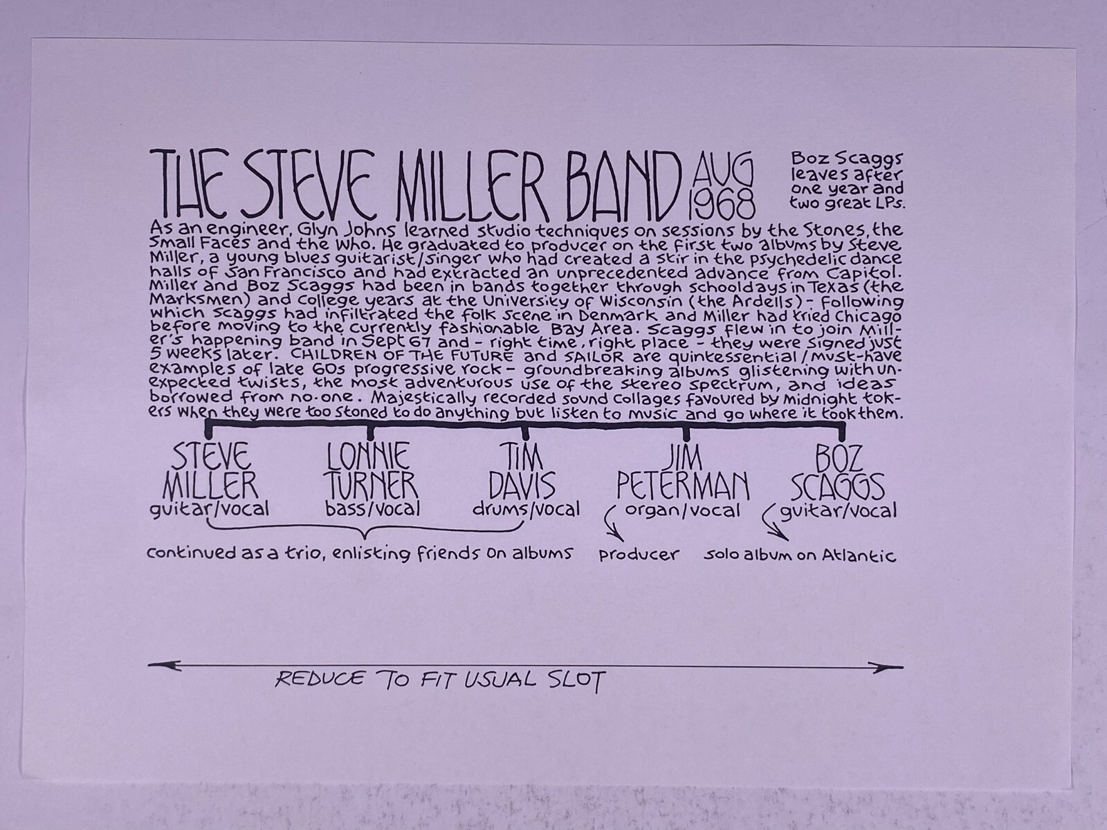 The Steve Miller Band 1968 Pete Frame Rock Family Tree Twig Archive