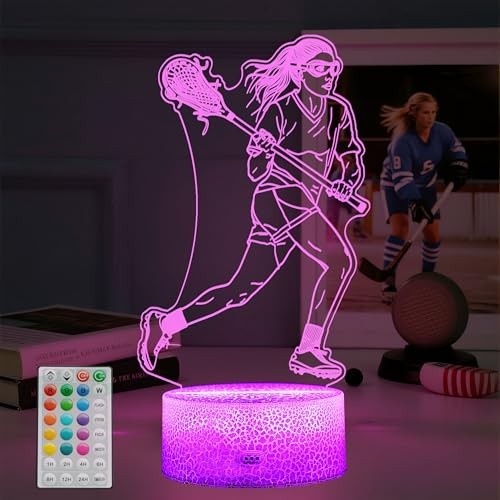 Gifts for Girls, 3D Night Light Lamp with Remote Control, 16 Colors Lacrosse