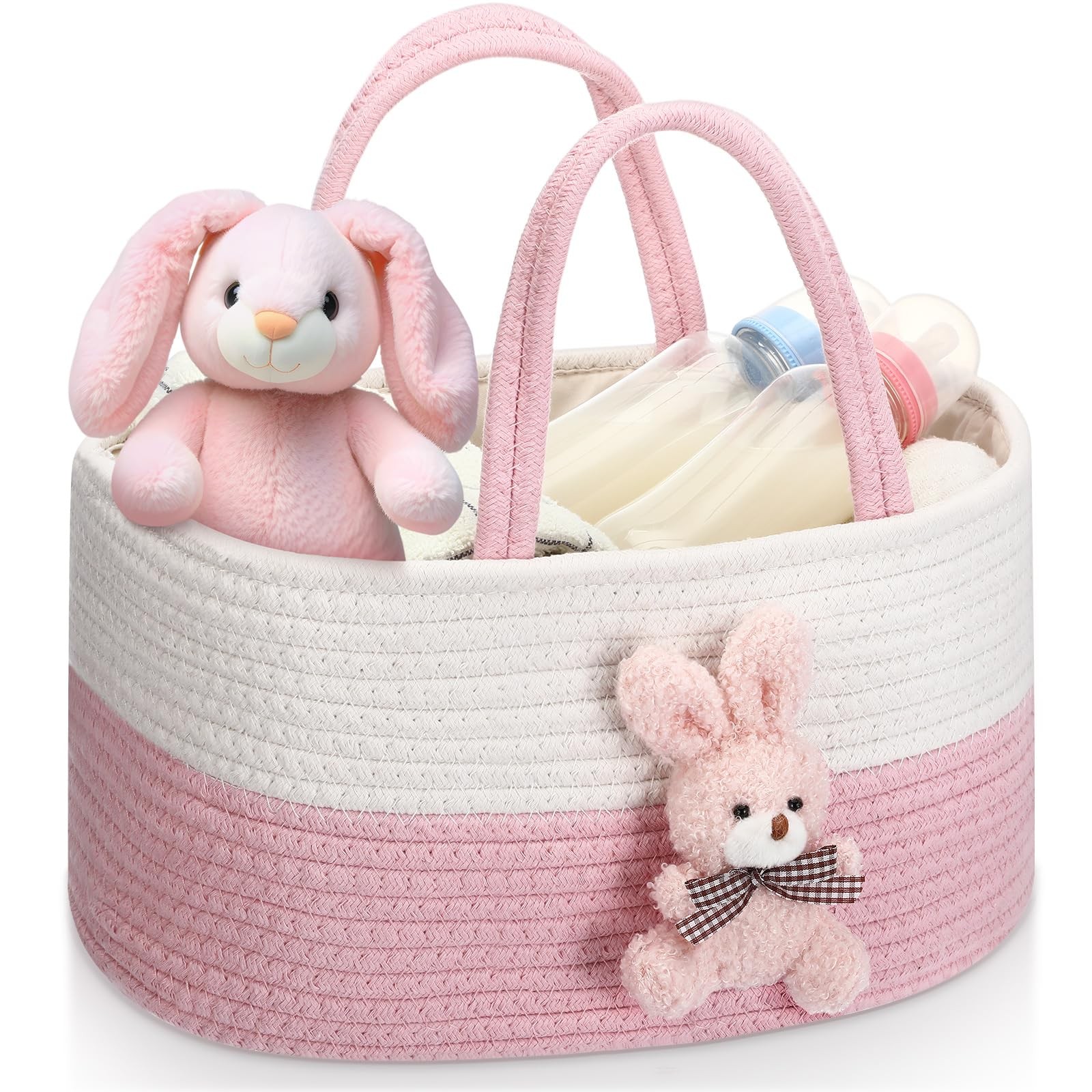 Bunny Baby Diaper Caddy Organizer Cotton Rope Nursery Storage Bin Basket Baby...