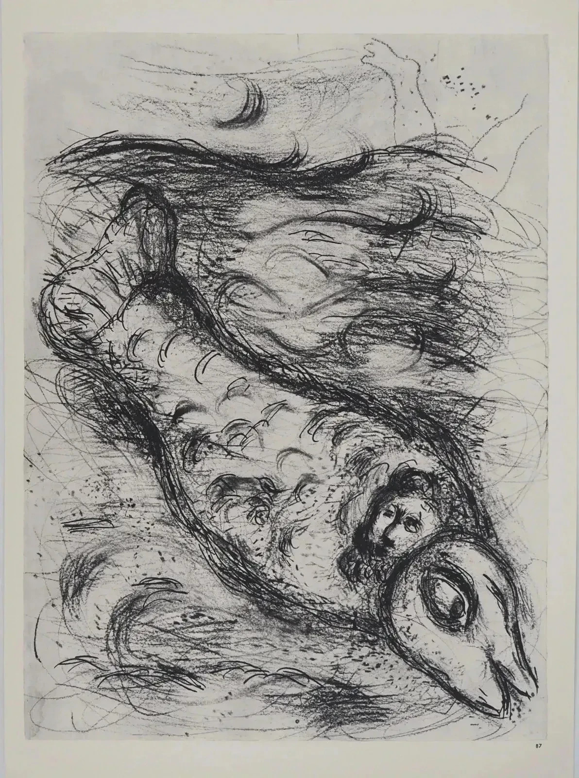 Marc CHAGALL : La Bible, La baleine dévorant Jonas, Héliogravure, 1960