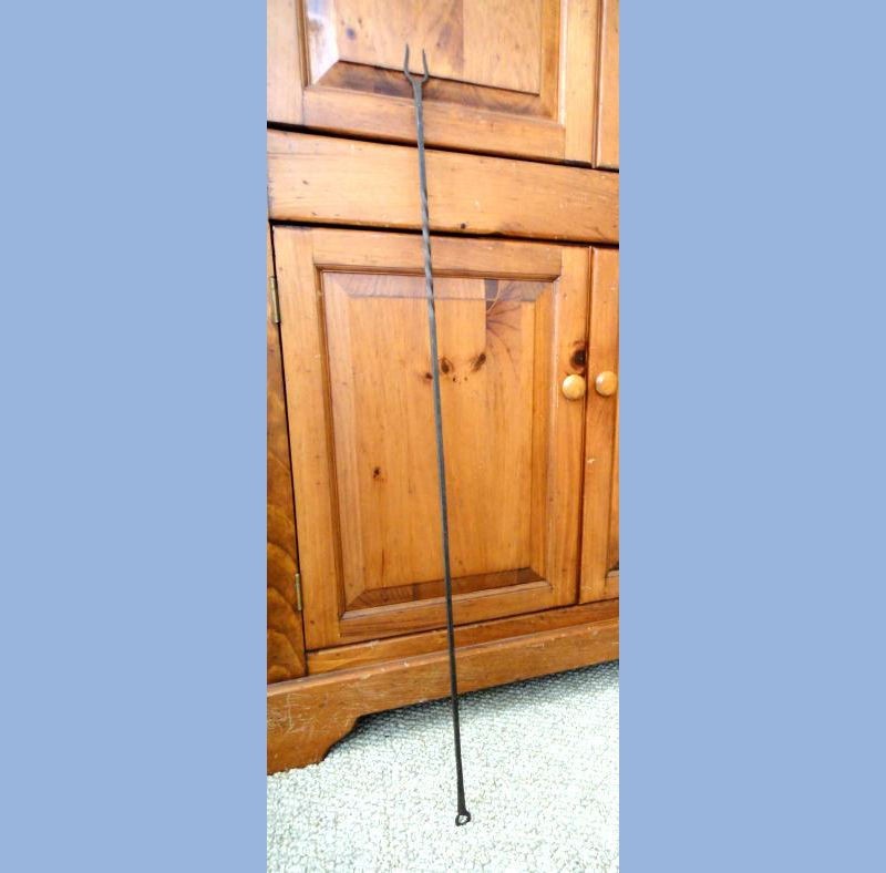  antique early COLONIAL 38" 2-PRONG FIREPLACE FORK hand forged iron eel frog