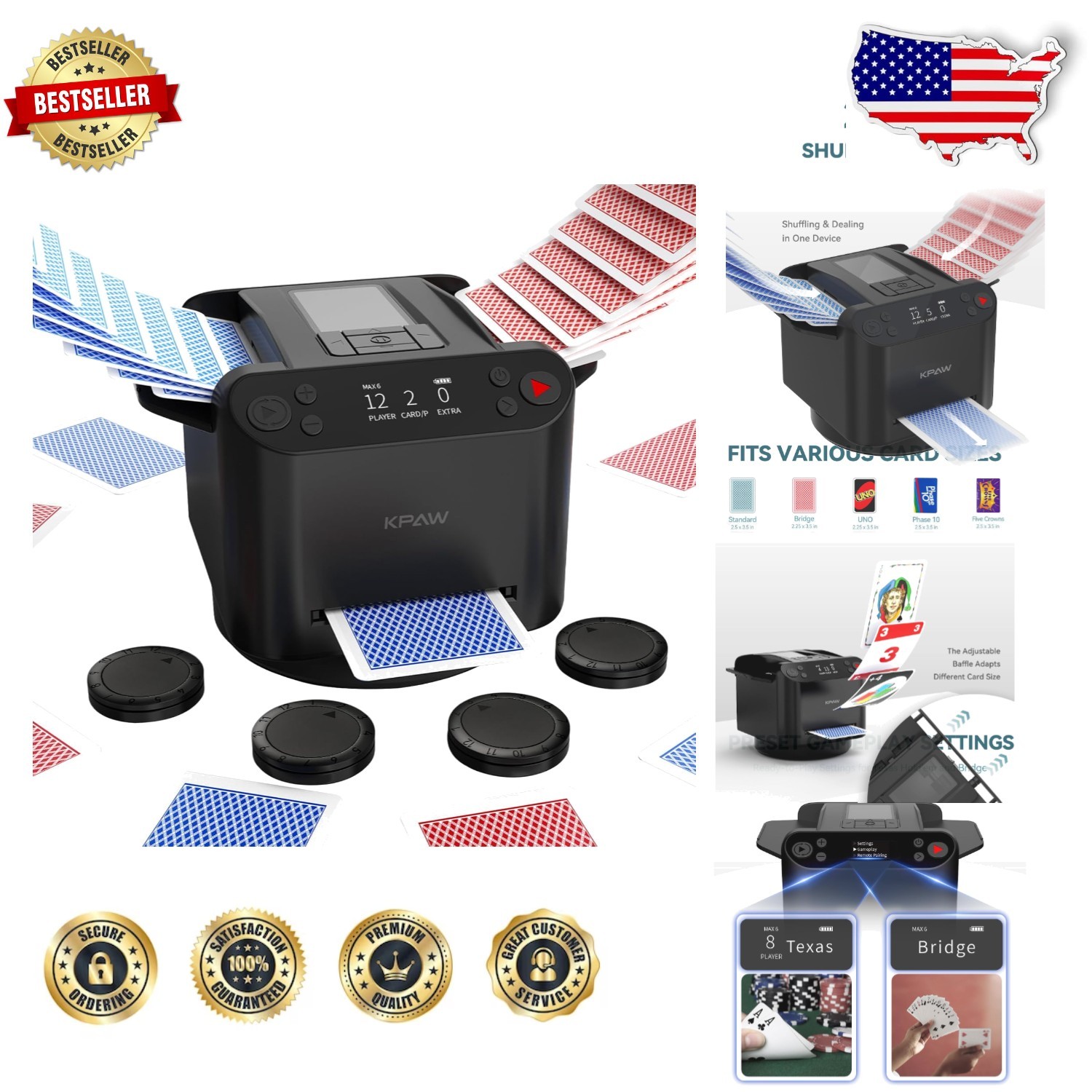 Elite Card Shuffler Dealer Rechargeable 4 Remote Control