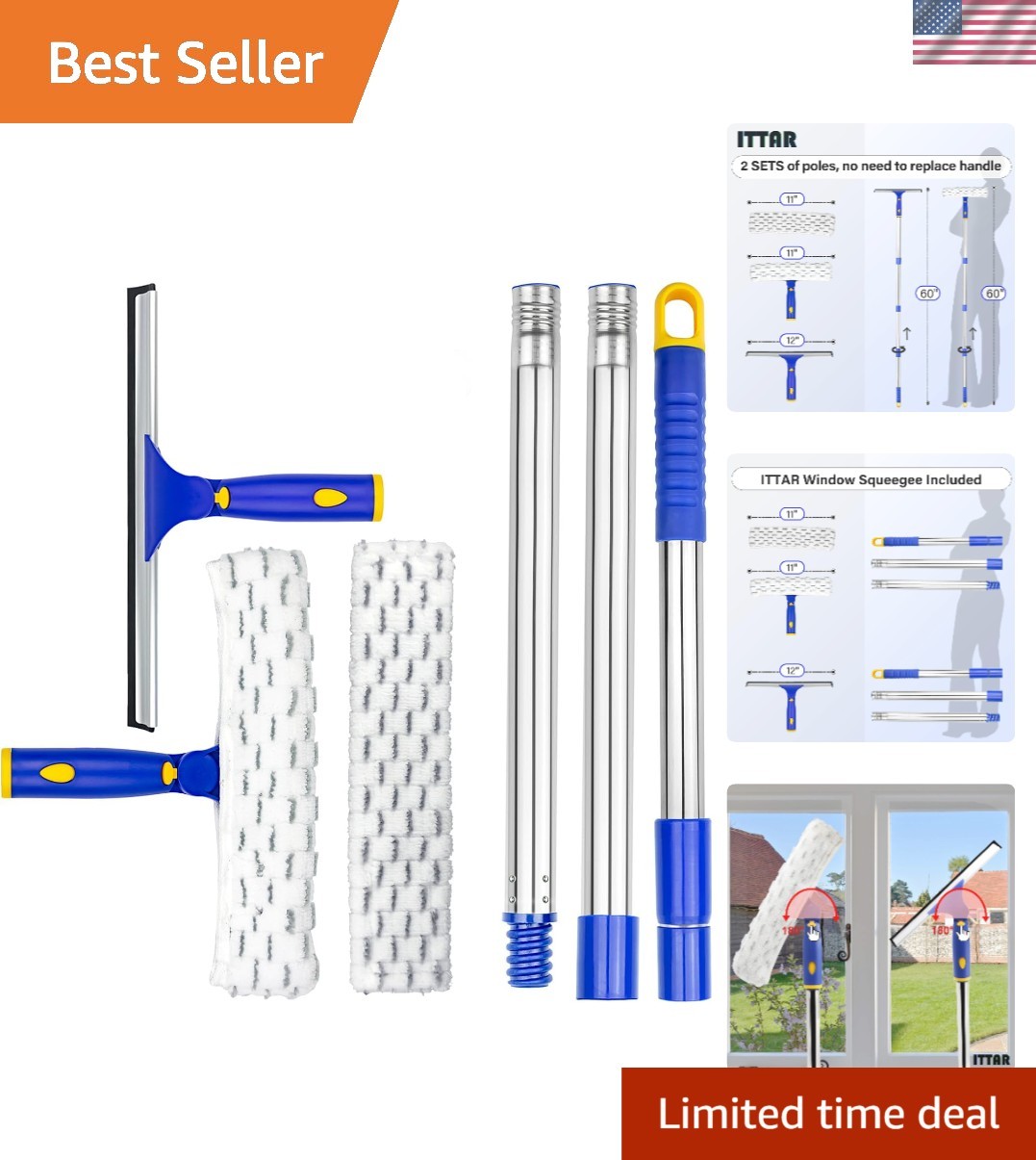 Window Squeegee with 2 Sets Stainless Steel Pole, Squeegee Cleaning Tools wit...