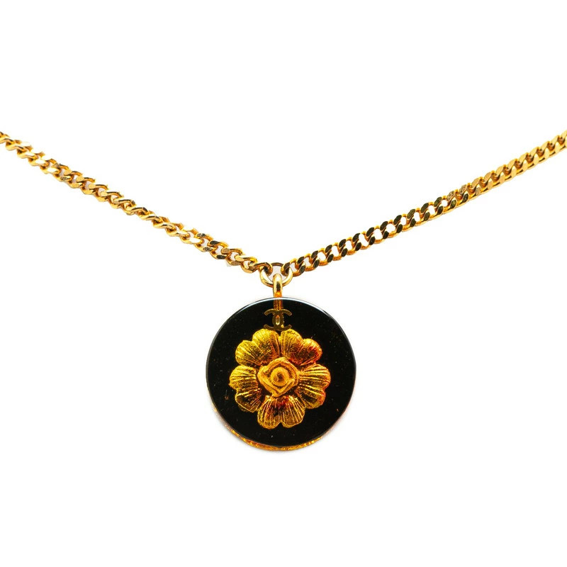 CHANEL Camellia Round Necklace Gold Plated Plastic Women s CHANEL