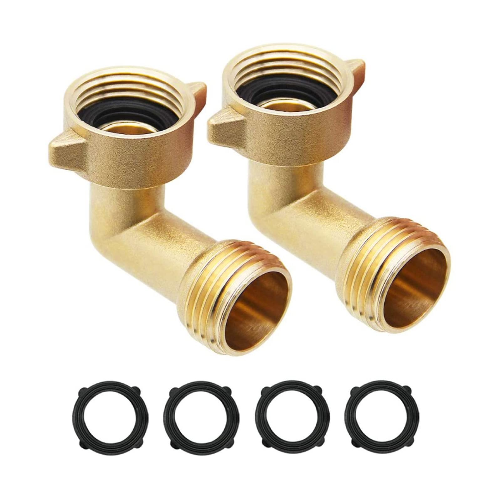 SICILAMIU 2Pcs 90 Degree Garden Hose Elbow, 3/4" Solid Brass 0.75 Inch, Gold 