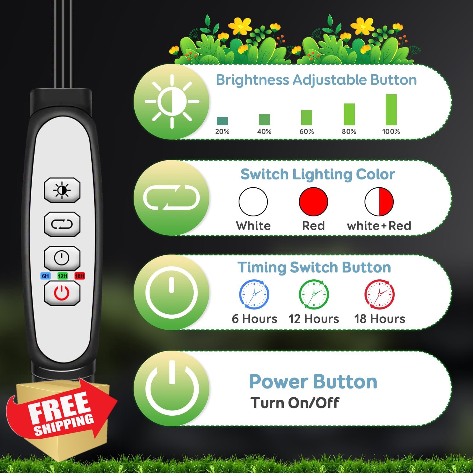 SDOVUERC Tri-Head LED Grow Lights 2 Pack Indoor Plants Timer Dimming