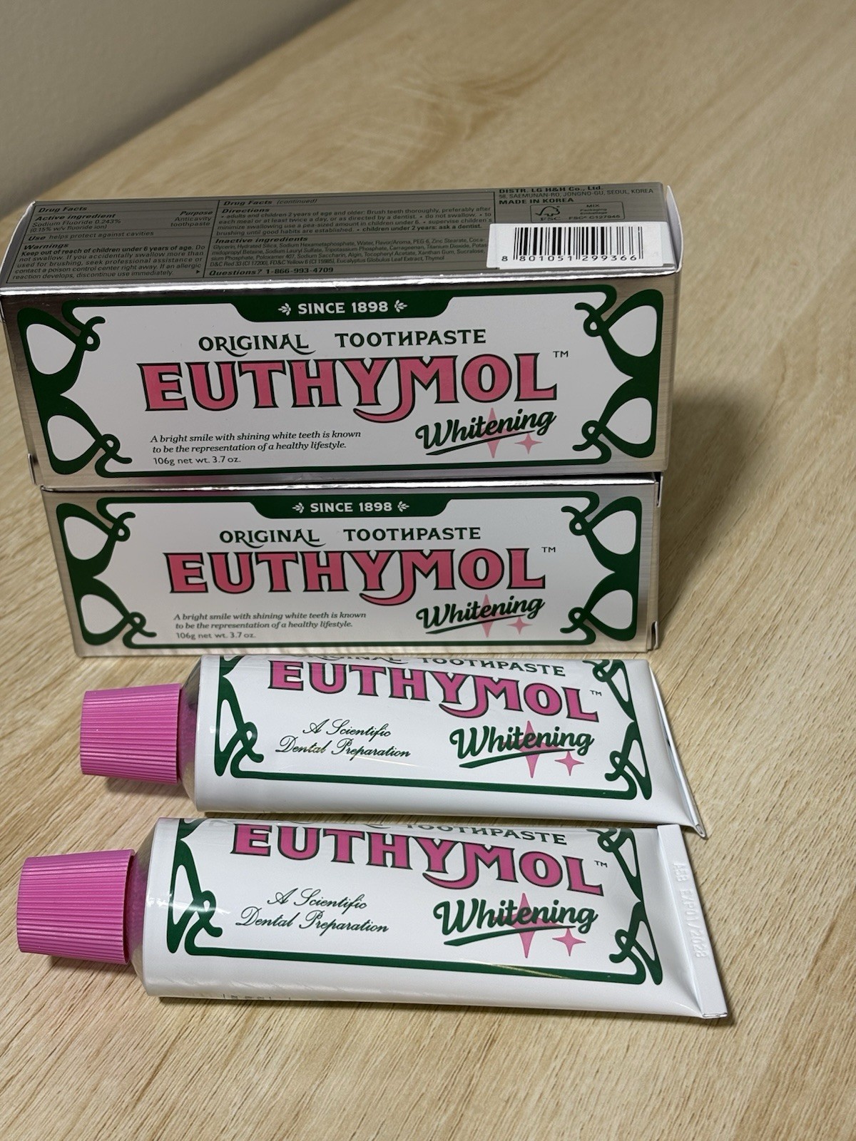 Euthymol Original Whitening Toothpaste 3.7oz Lot of 2 + Squeezer New