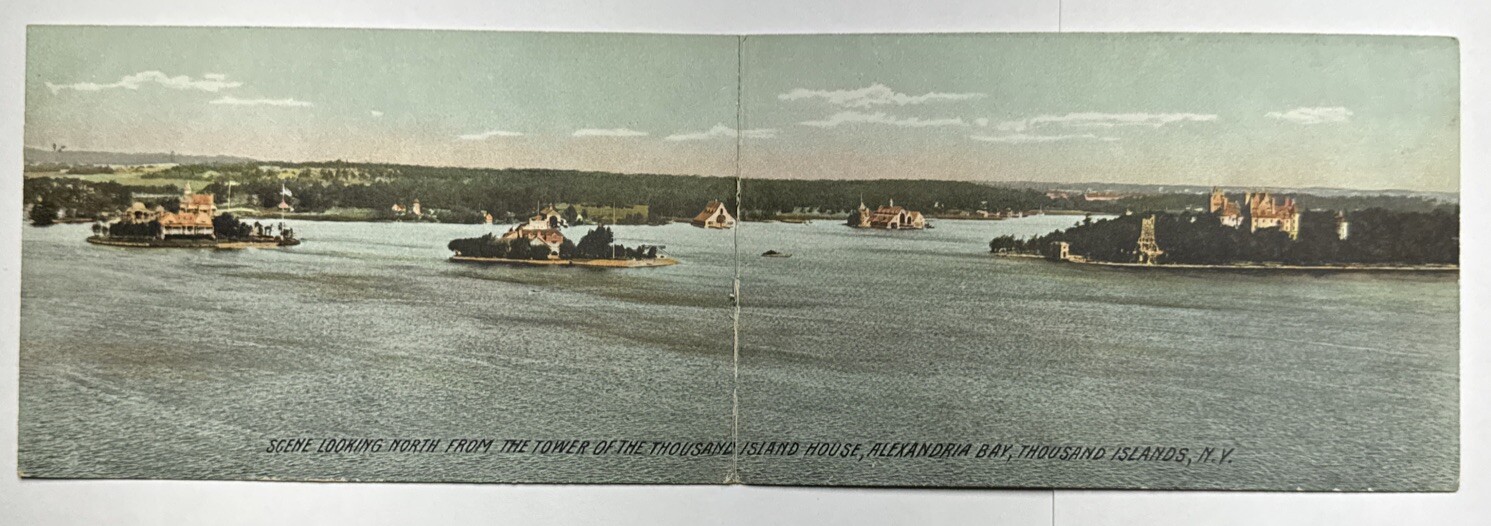 Scene from Tower of Thousand Island House Alexandria Bay NY Bifold Postcard