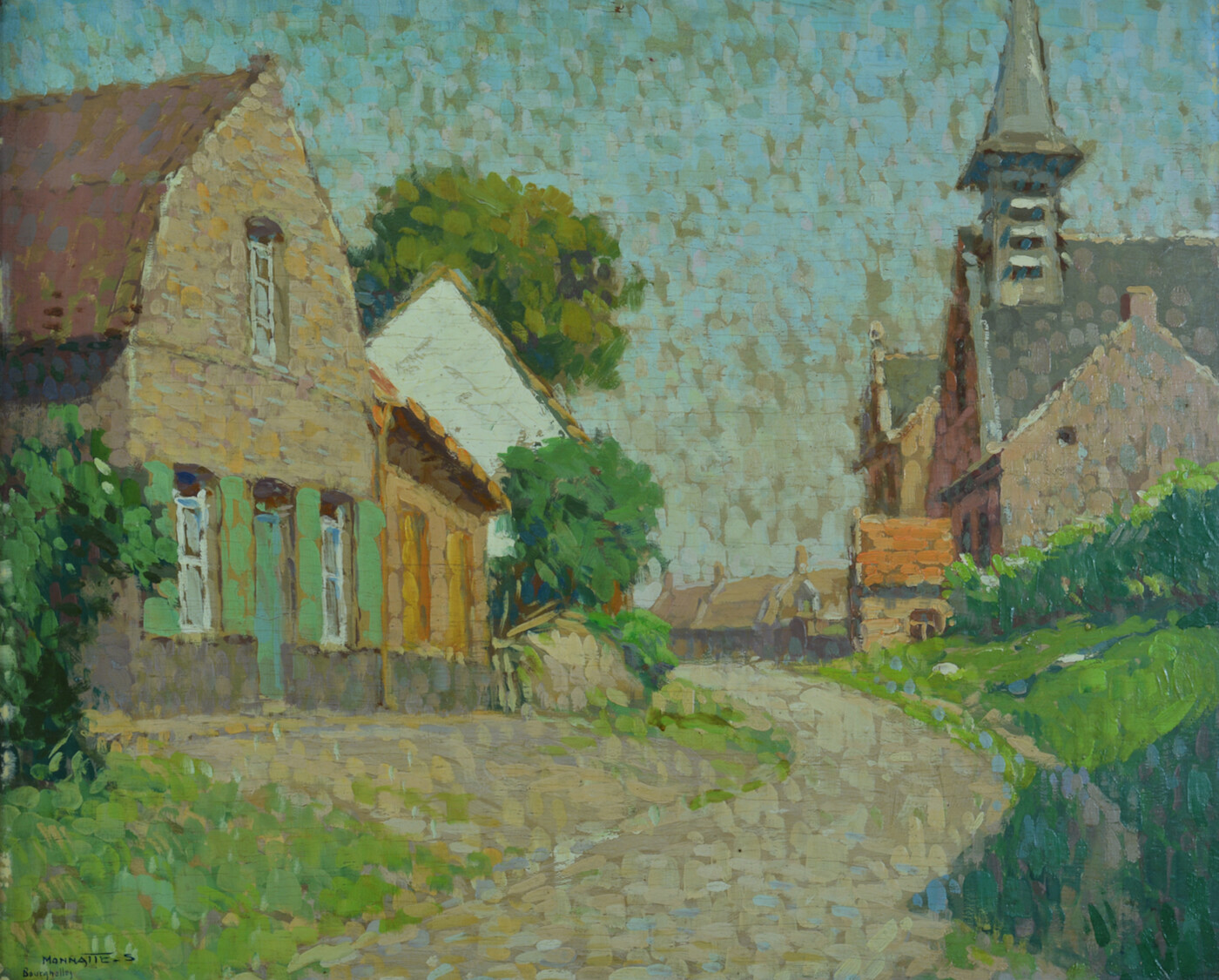 Beautiful Painting Antique View Rue Summer Bourghelles Lille Impressionist S
