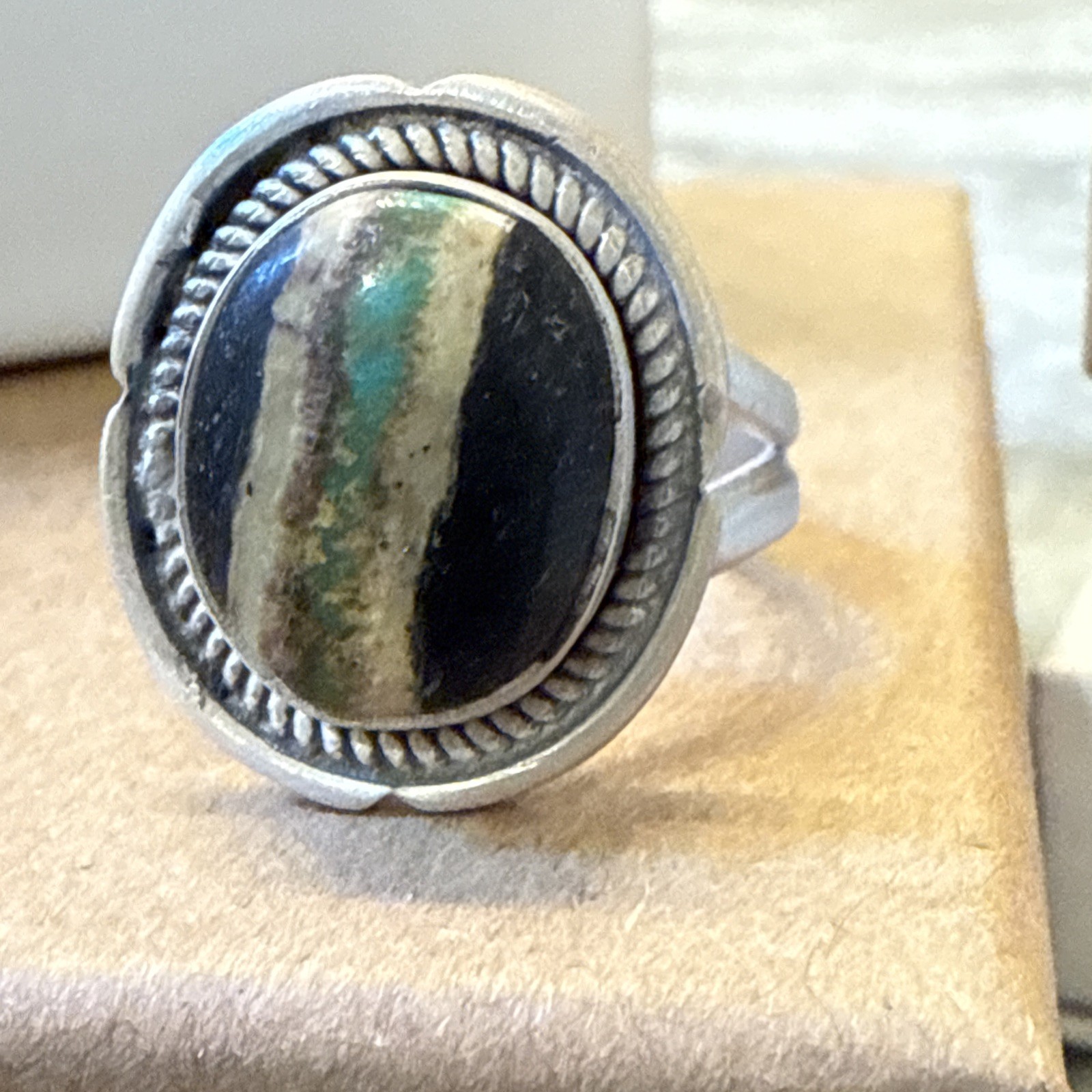BLACK JACK TURQUOISE Ring Navajo Southwestern Adjustable Sterling Silver