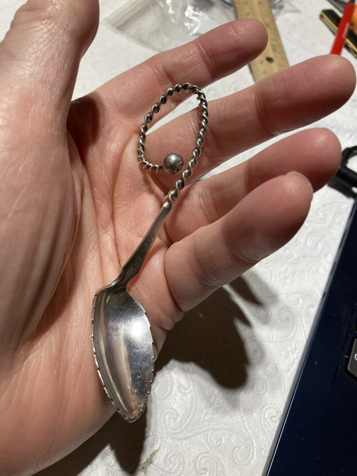 MARIUS HAMMER 830S Leaf Motif Twist Handle Spoon Norway