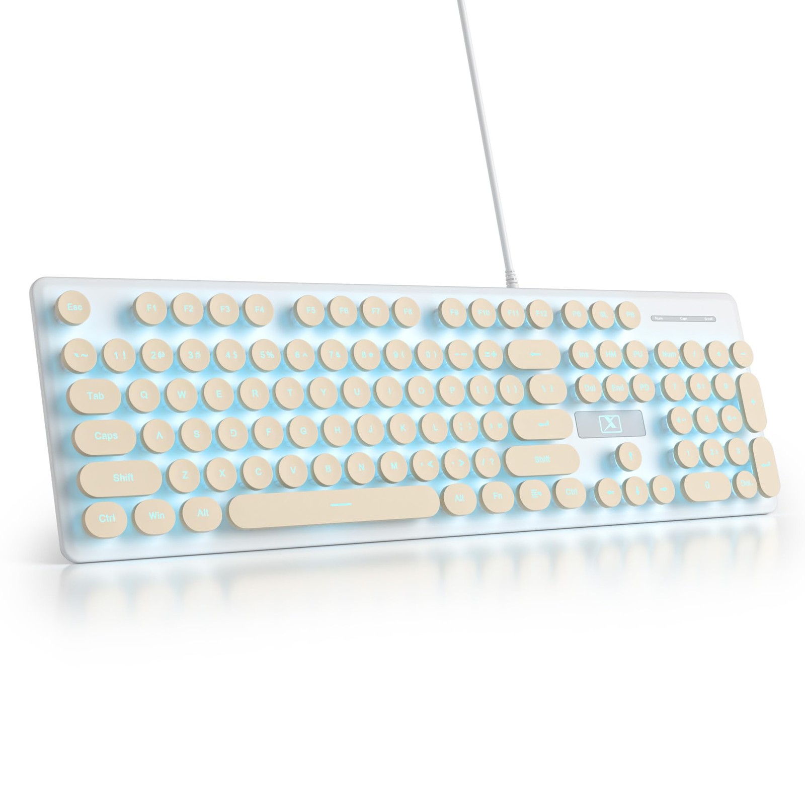 Cute Quiet Keyboard Khaki Wired Typewriter Light Up Backlit Round Keys 104