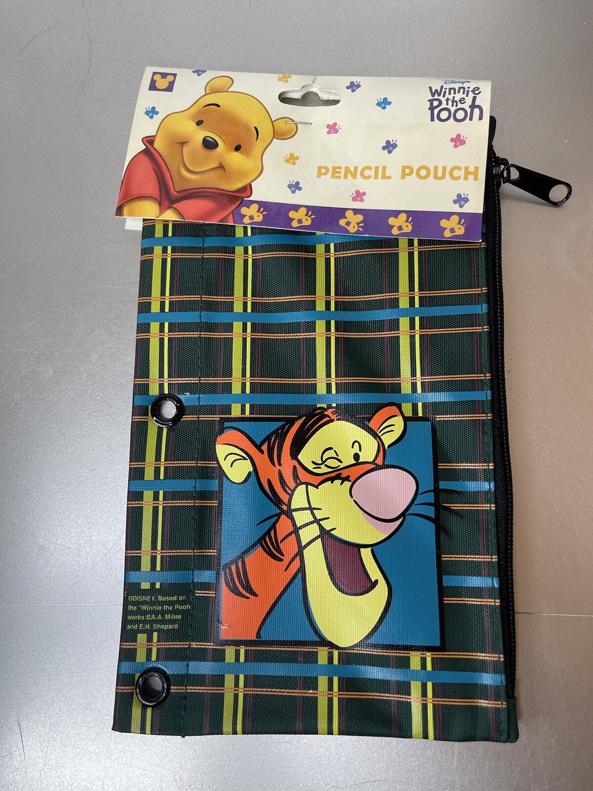 New! Disney Winnie the Pooh Tigger Pencil Case Pouch Green Plaid VTG