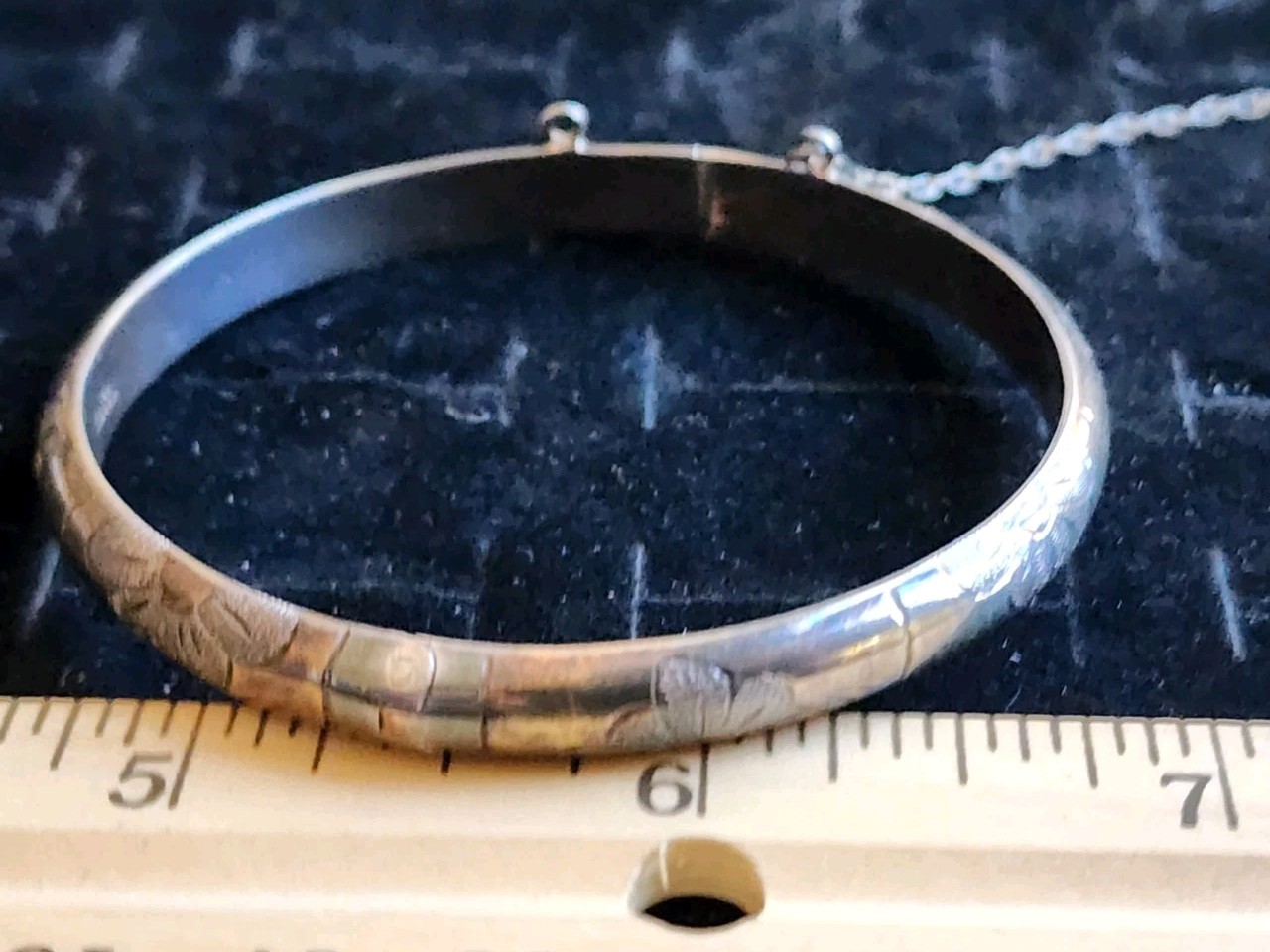 Vintage Sterling Silver Floral Engraved Bangle Stacker Bracelet 