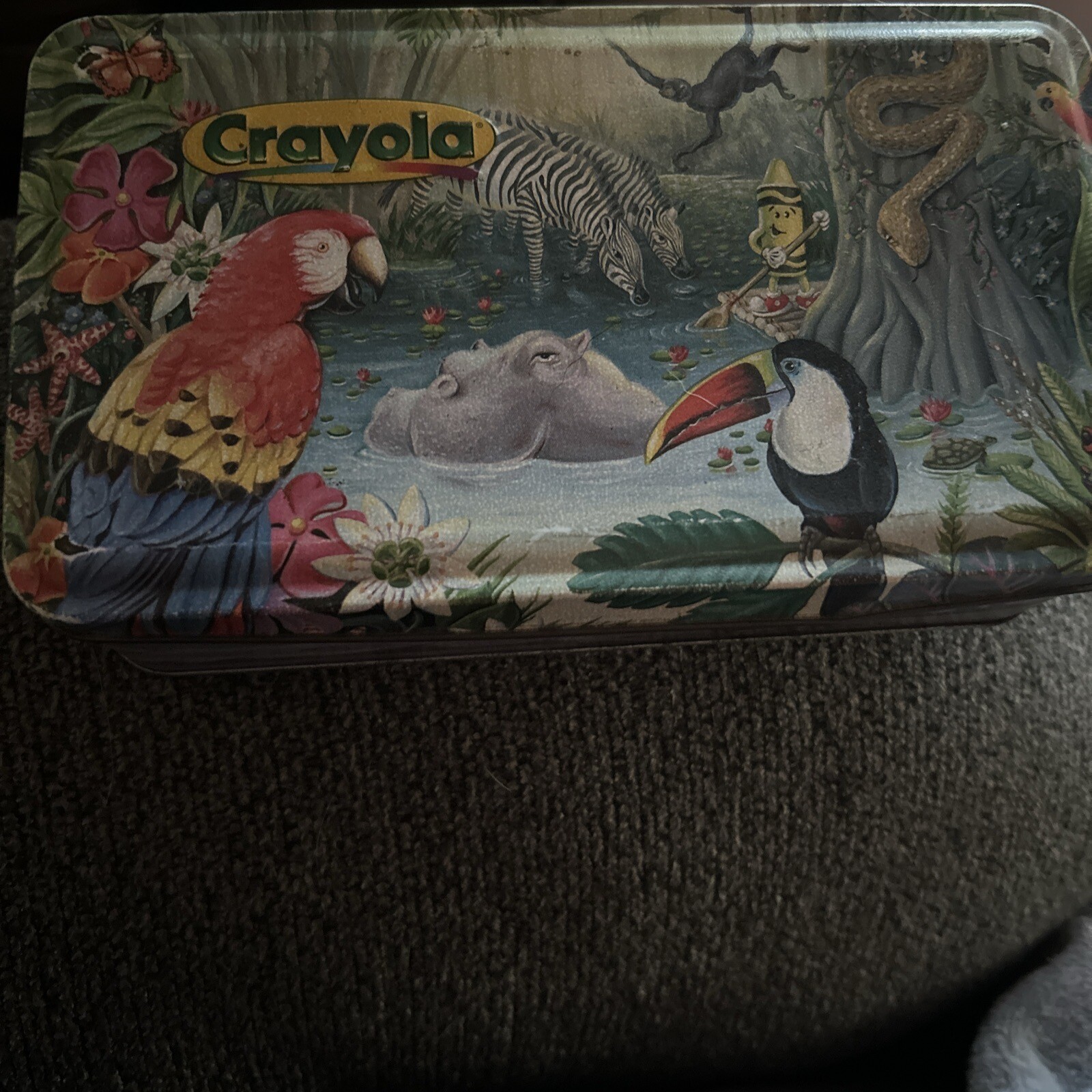 Vintage 1997 Crayola Discovery Series Colorful Jungle Collectible TIN BOX ONLY